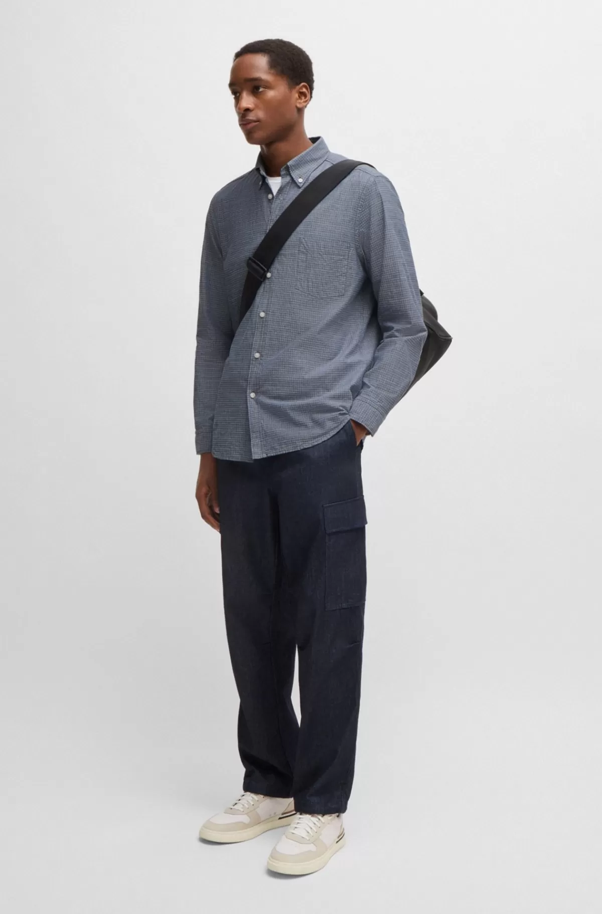 HUGO BOSS Skjorte I Dobby-bomuld Med Afslappet Krave Og Regular Fit Lyseblå Clearance