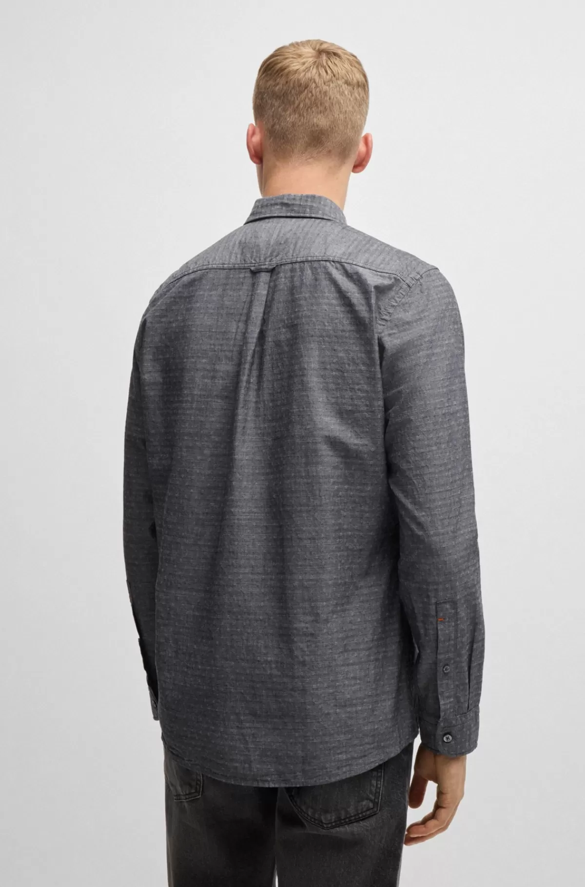 HUGO BOSS Skjorte I Dobby-bomuld Med Afslappet Krave Og Regular Fit Sort Hot