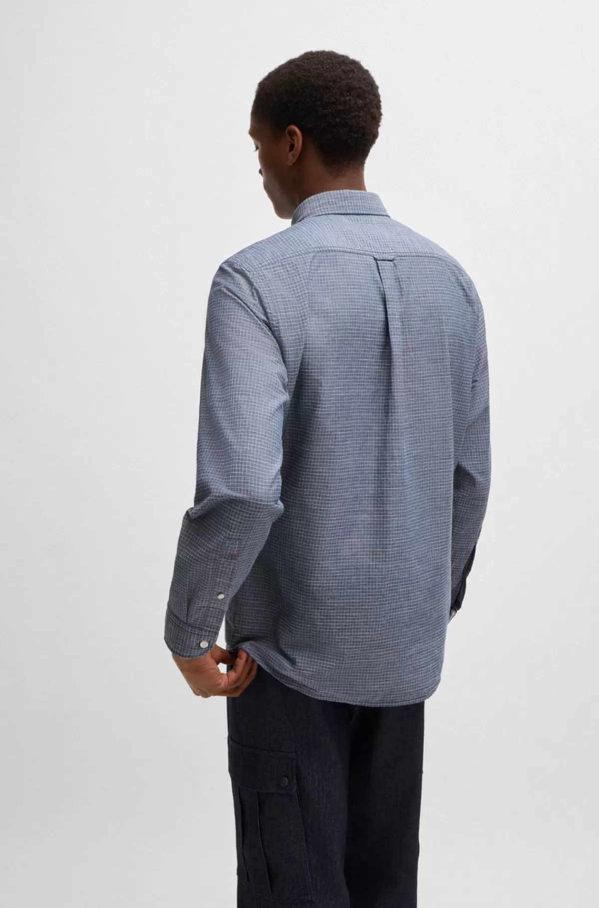 HUGO BOSS Skjorte I Dobby-bomuld Med Afslappet Krave Og Regular Fit Lyseblå Clearance