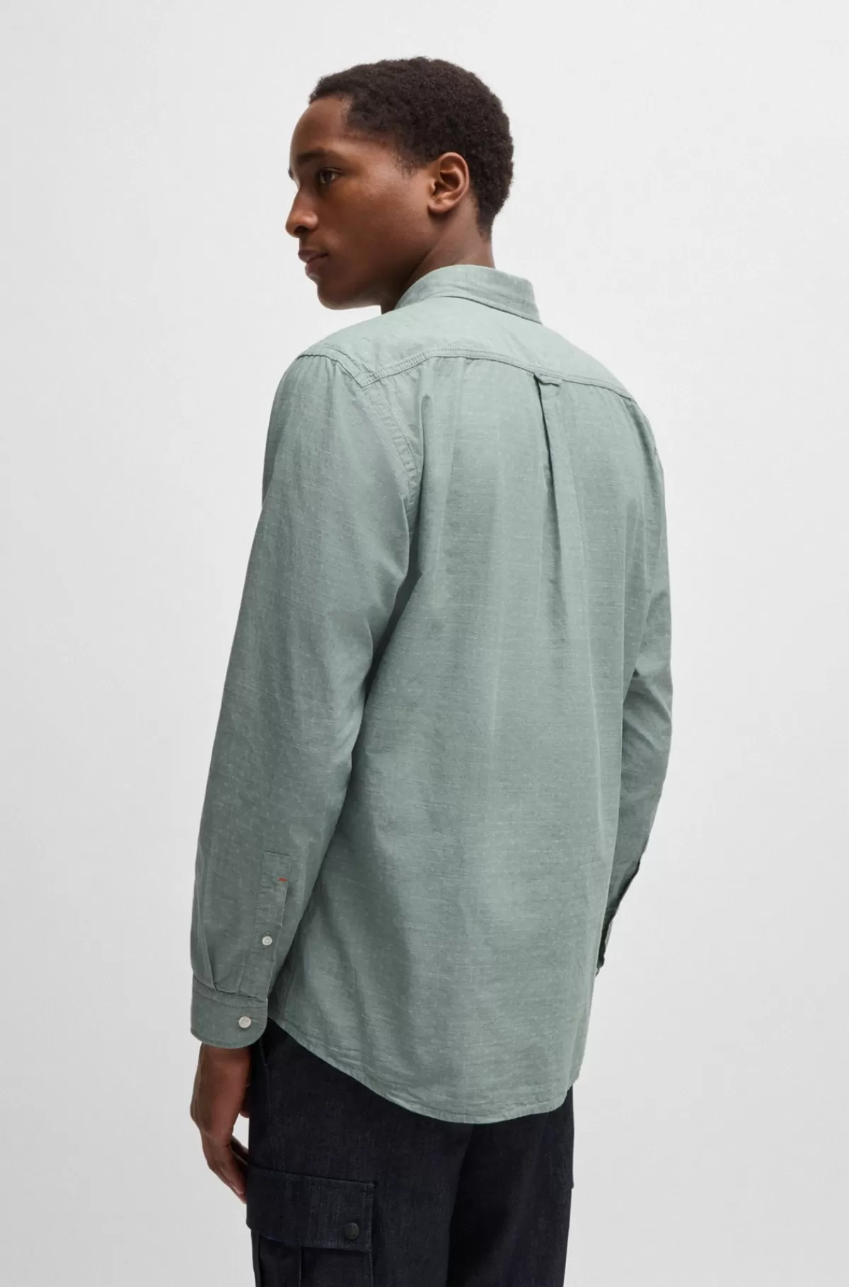 HUGO BOSS Skjorte I Dobby-bomuld Med Afslappet Krave Og Regular Fit Lysegrøn Shop