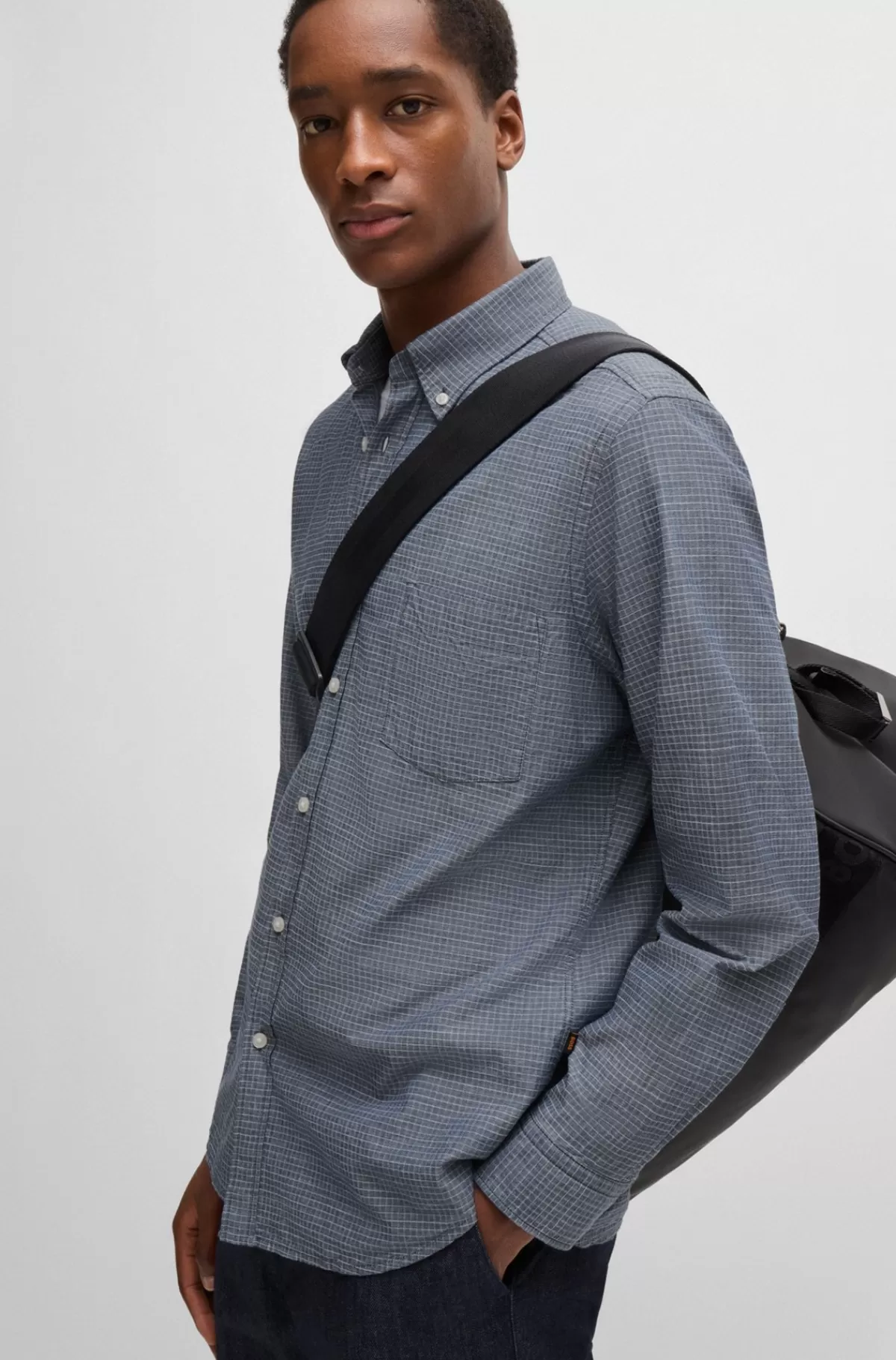 HUGO BOSS Skjorte I Dobby-bomuld Med Afslappet Krave Og Regular Fit Lyseblå Clearance