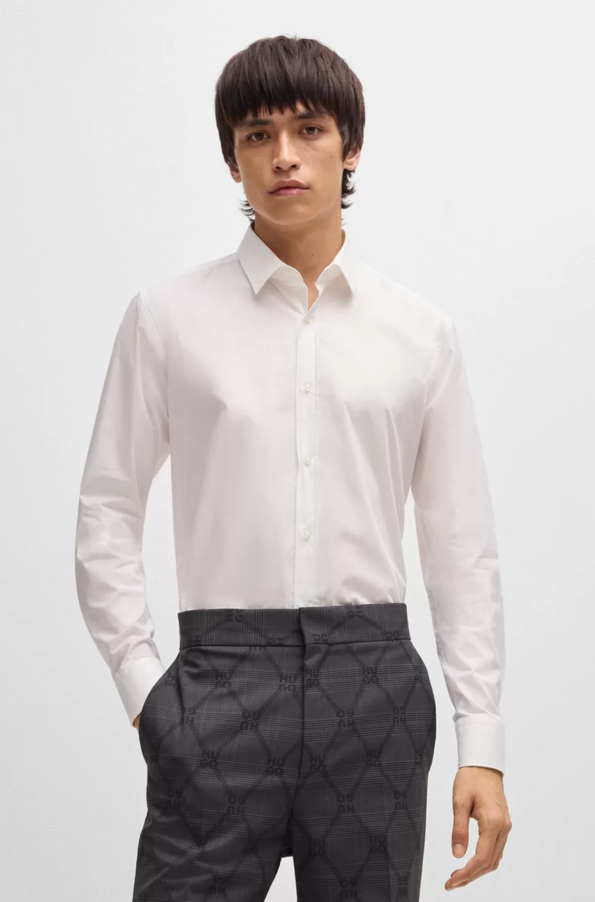 HUGO BOSS Skjorte I Ekstra Slank Pasform I Bomuldspoplin Med Stræk Hvid Clearance