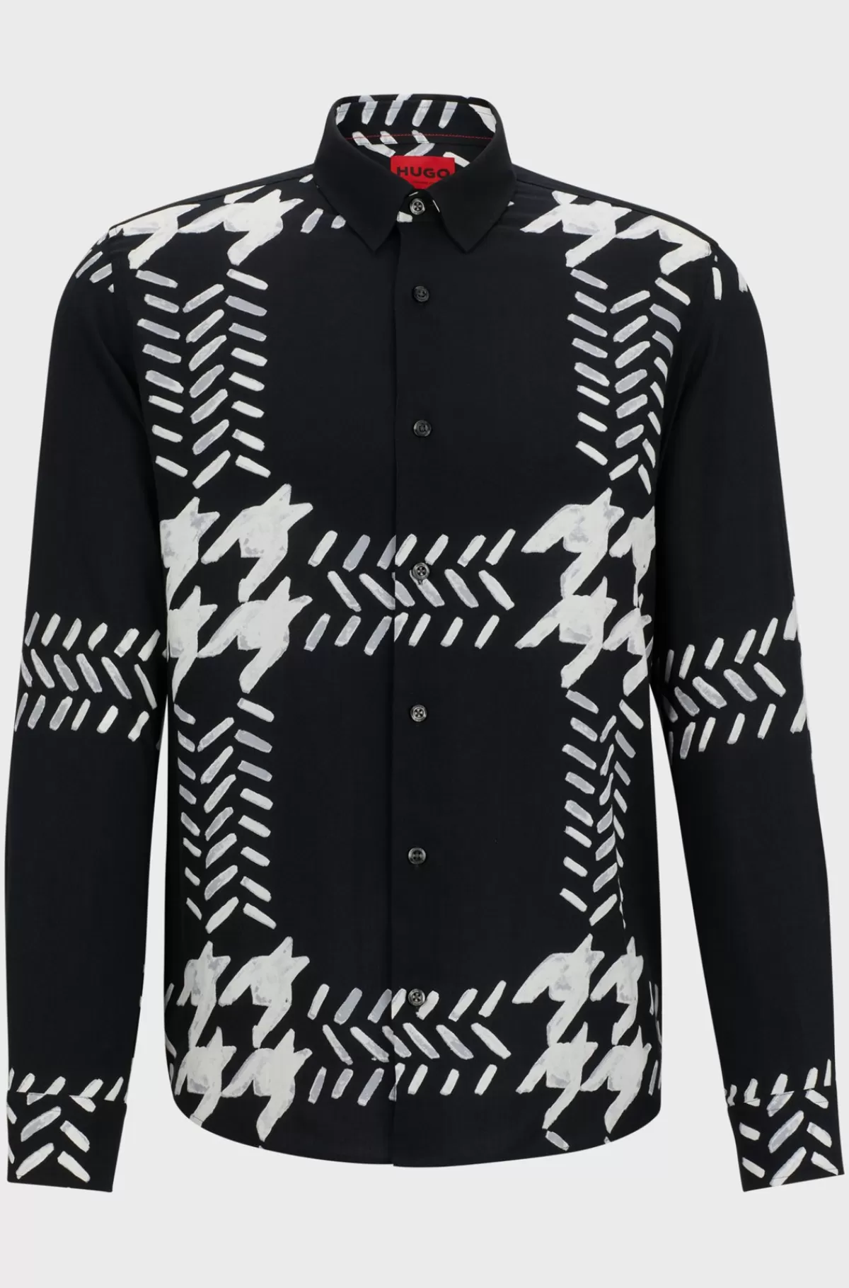 HUGO BOSS Skjorte I Kanvas Med Print, Relaxed Fit Og Kent-krave Mønstret Clearance