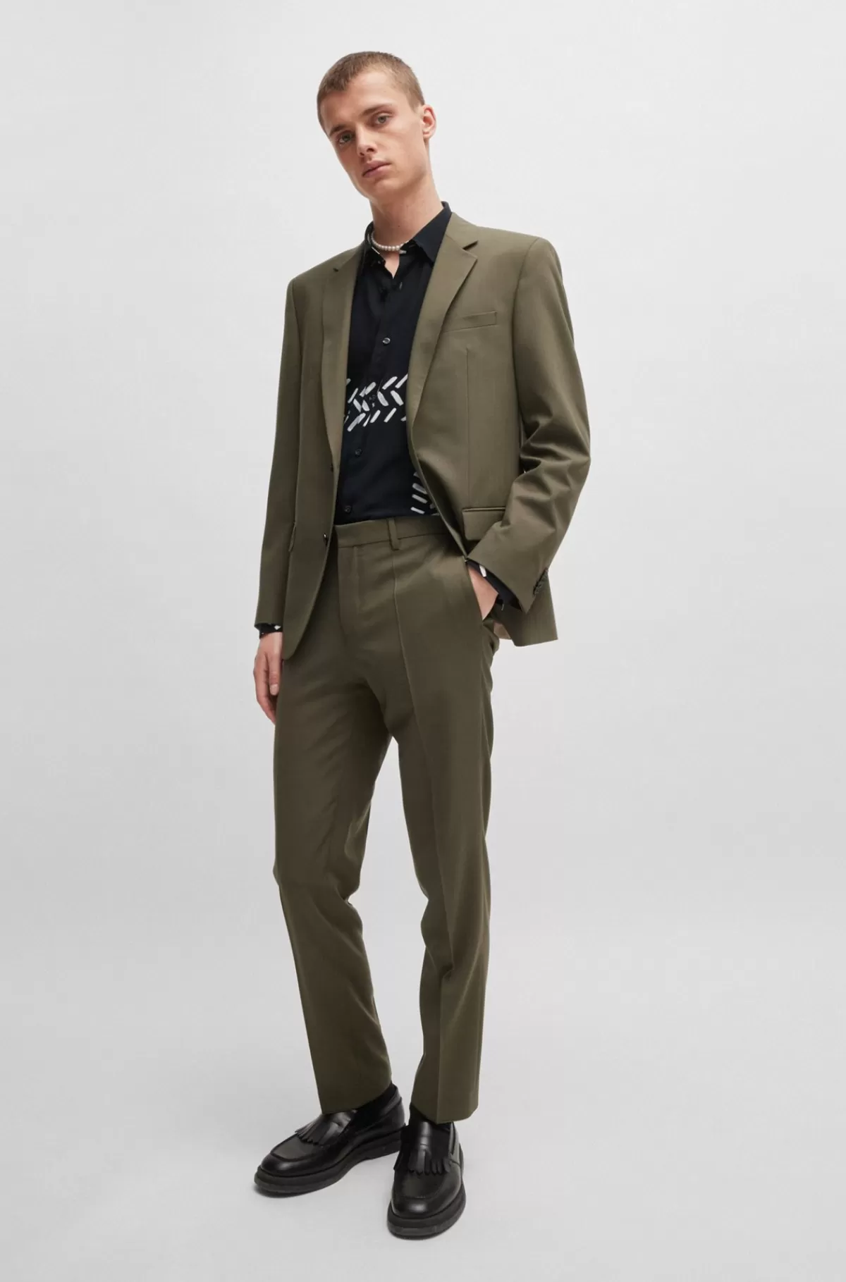 HUGO BOSS Skjorte I Kanvas Med Print, Relaxed Fit Og Kent-krave Mønstret Clearance