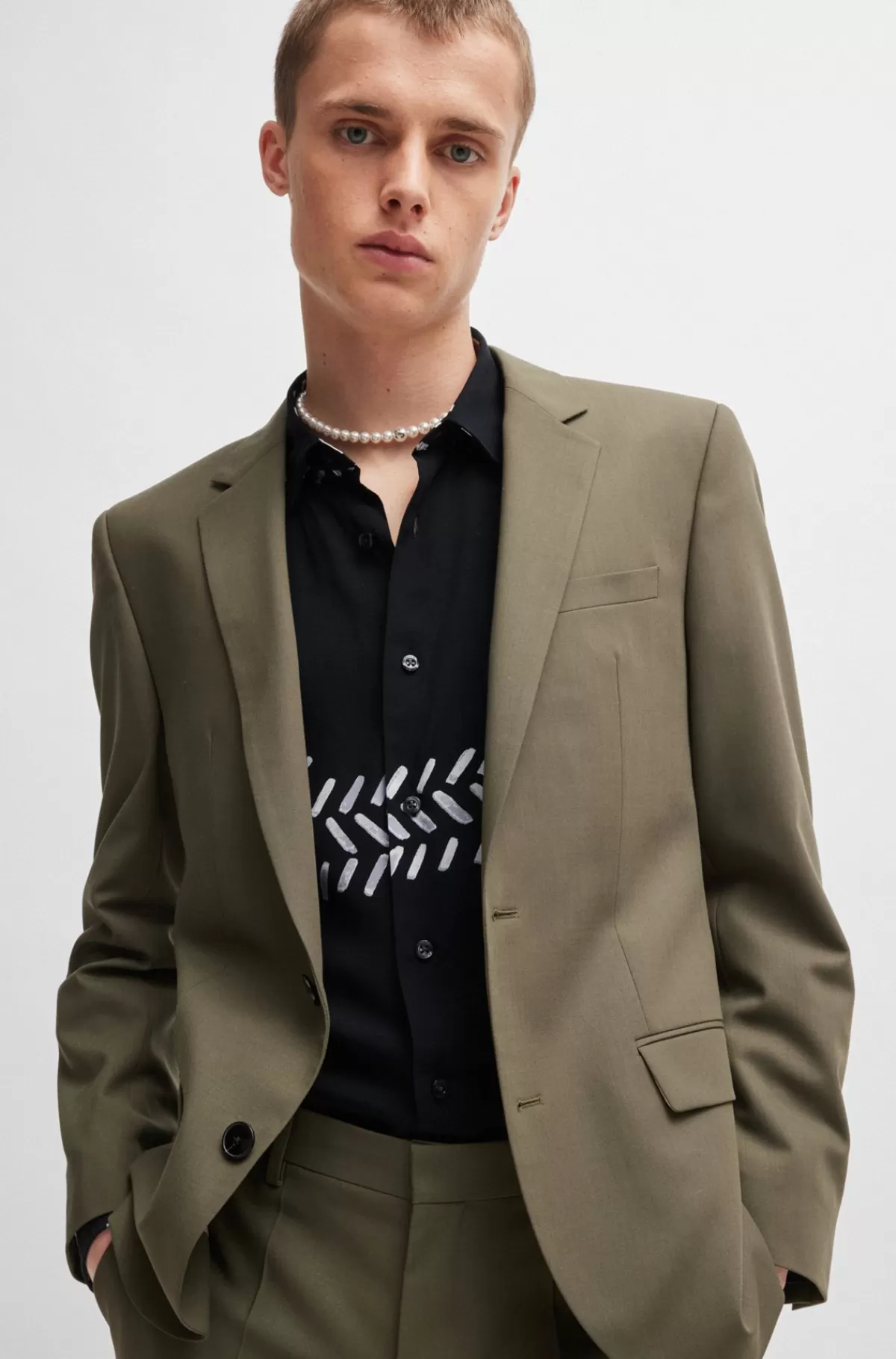HUGO BOSS Skjorte I Kanvas Med Print, Relaxed Fit Og Kent-krave Mønstret Clearance