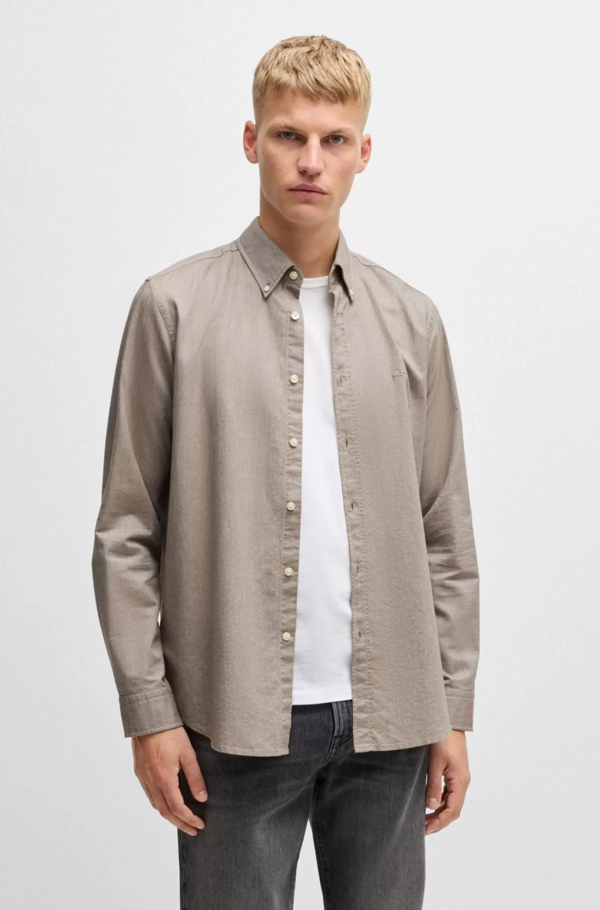 HUGO BOSS Skjorte I Oxfordbomuld Med Regular Fit Og Knapper Beige Online