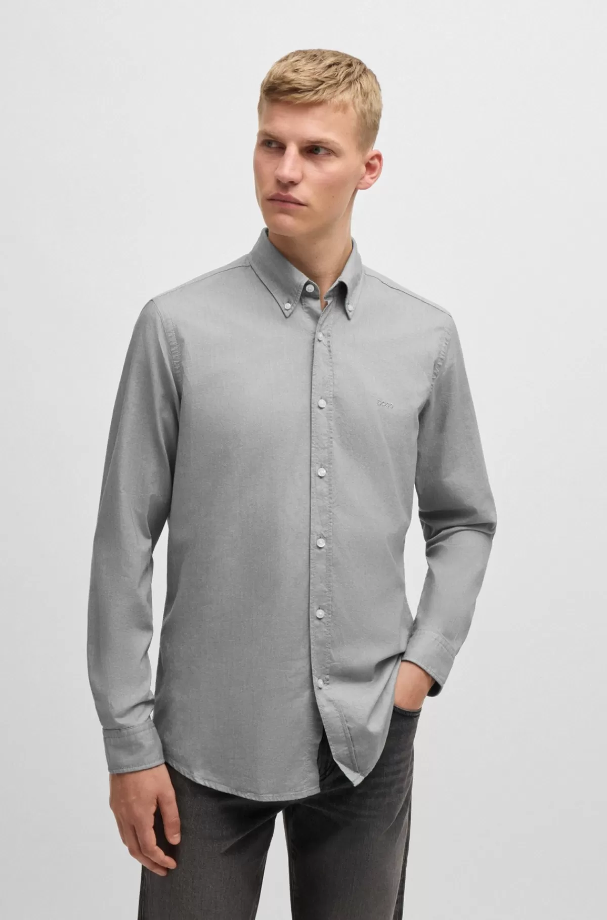HUGO BOSS Skjorte I Oxfordbomuld Med Regular Fit Og Knapper Lysegrøn Sale