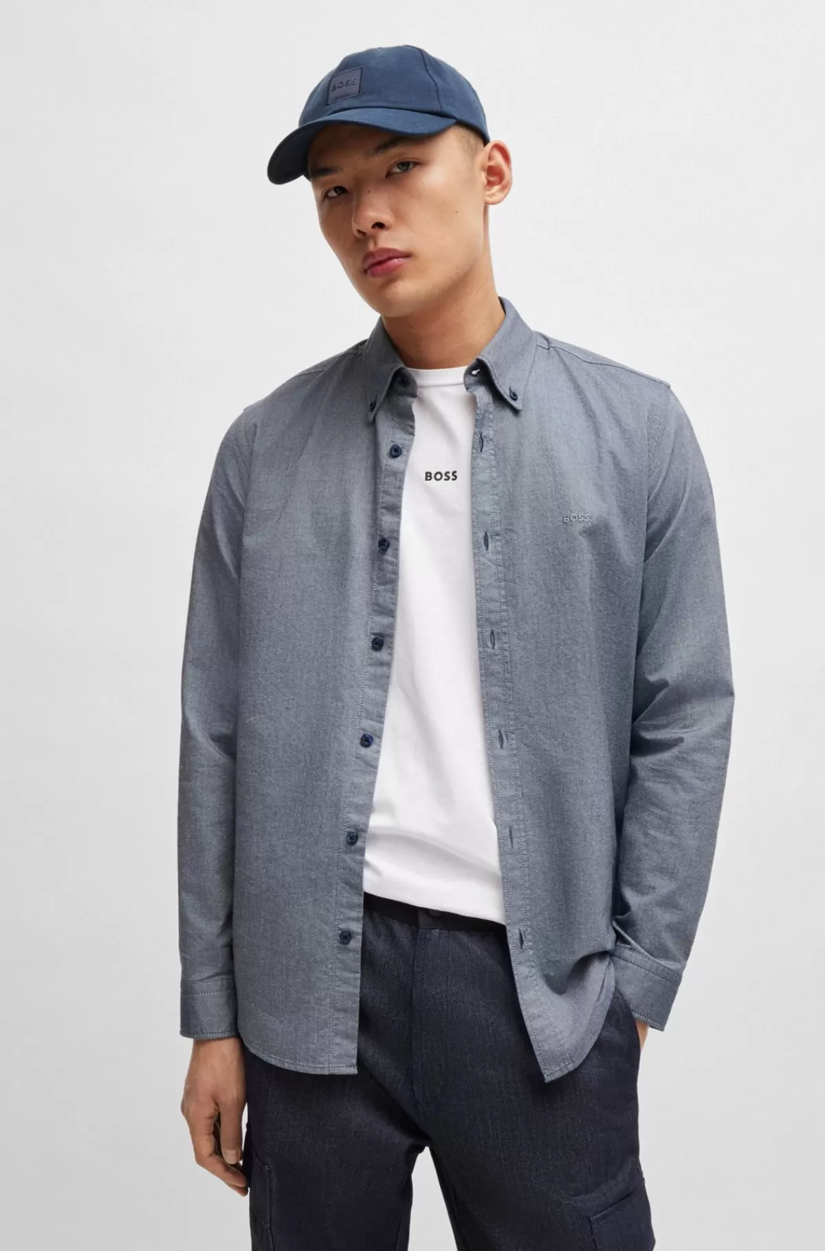 HUGO BOSS Skjorte I Oxfordbomuld Med Regular Fit Og Knapper Lyseblå Fashion