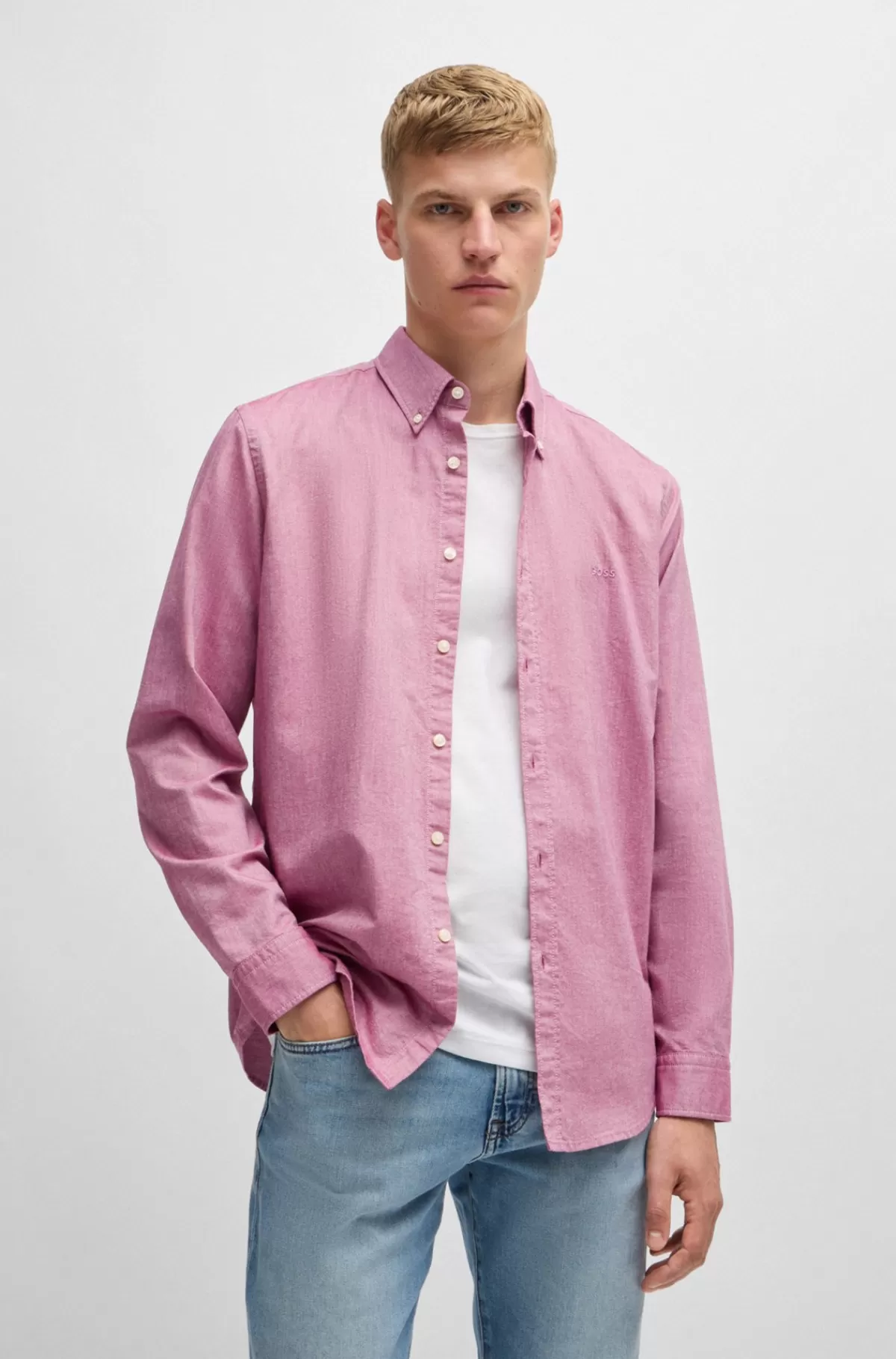 HUGO BOSS Skjorte I Oxfordbomuld Med Regular Fit Og Knapper Lyserød Best Sale