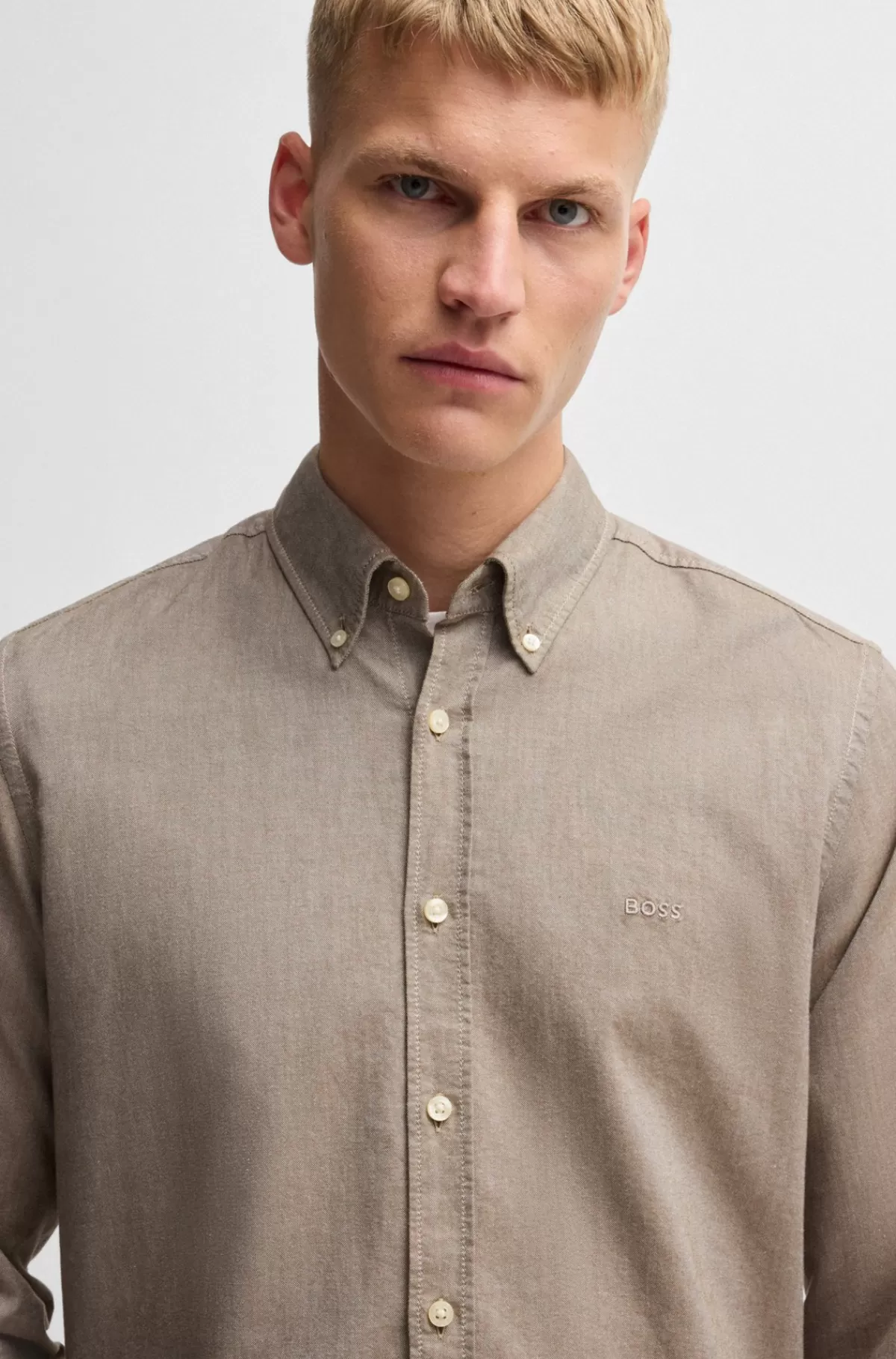 HUGO BOSS Skjorte I Oxfordbomuld Med Regular Fit Og Knapper Beige Online