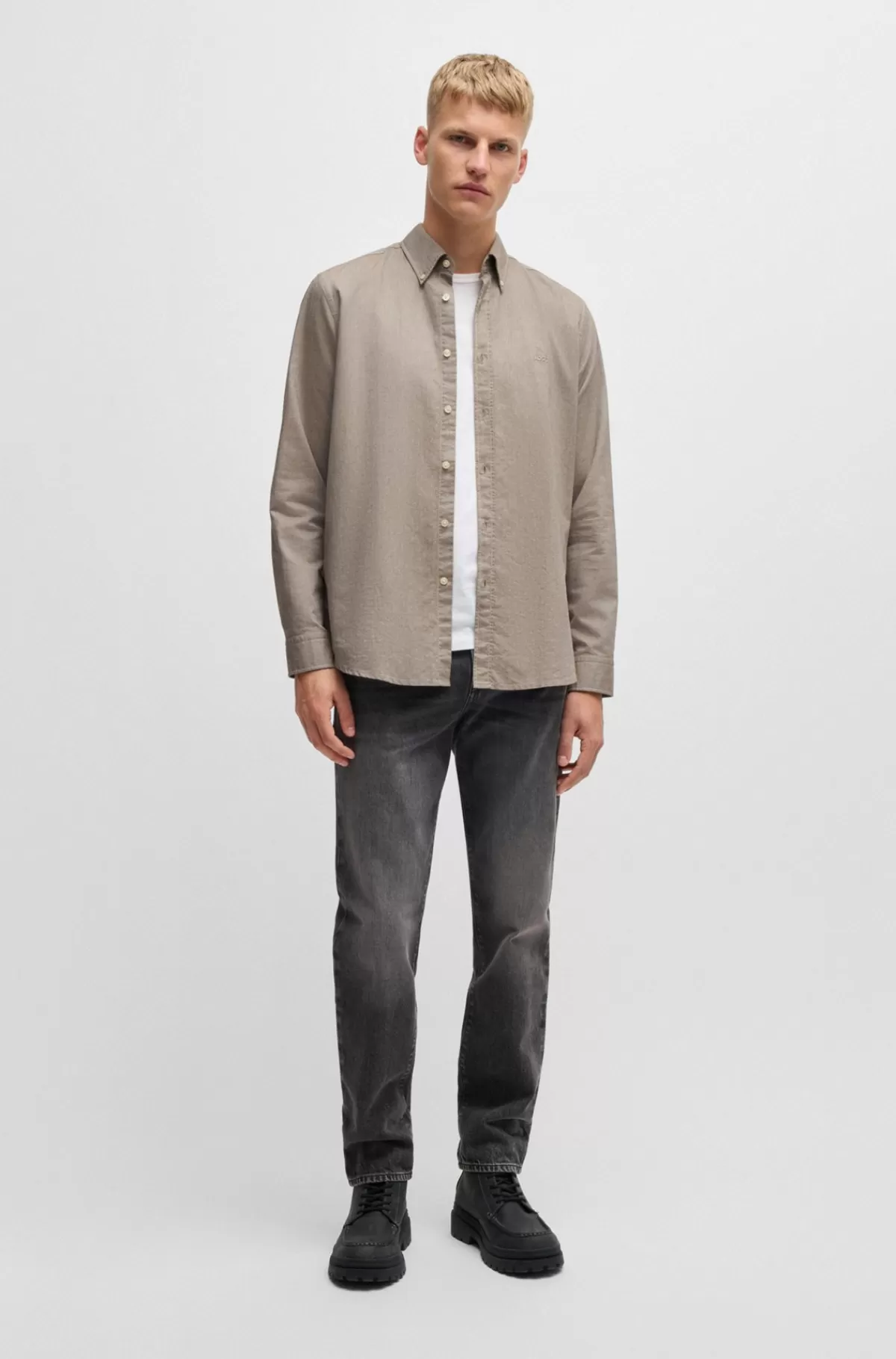 HUGO BOSS Skjorte I Oxfordbomuld Med Regular Fit Og Knapper Beige Online