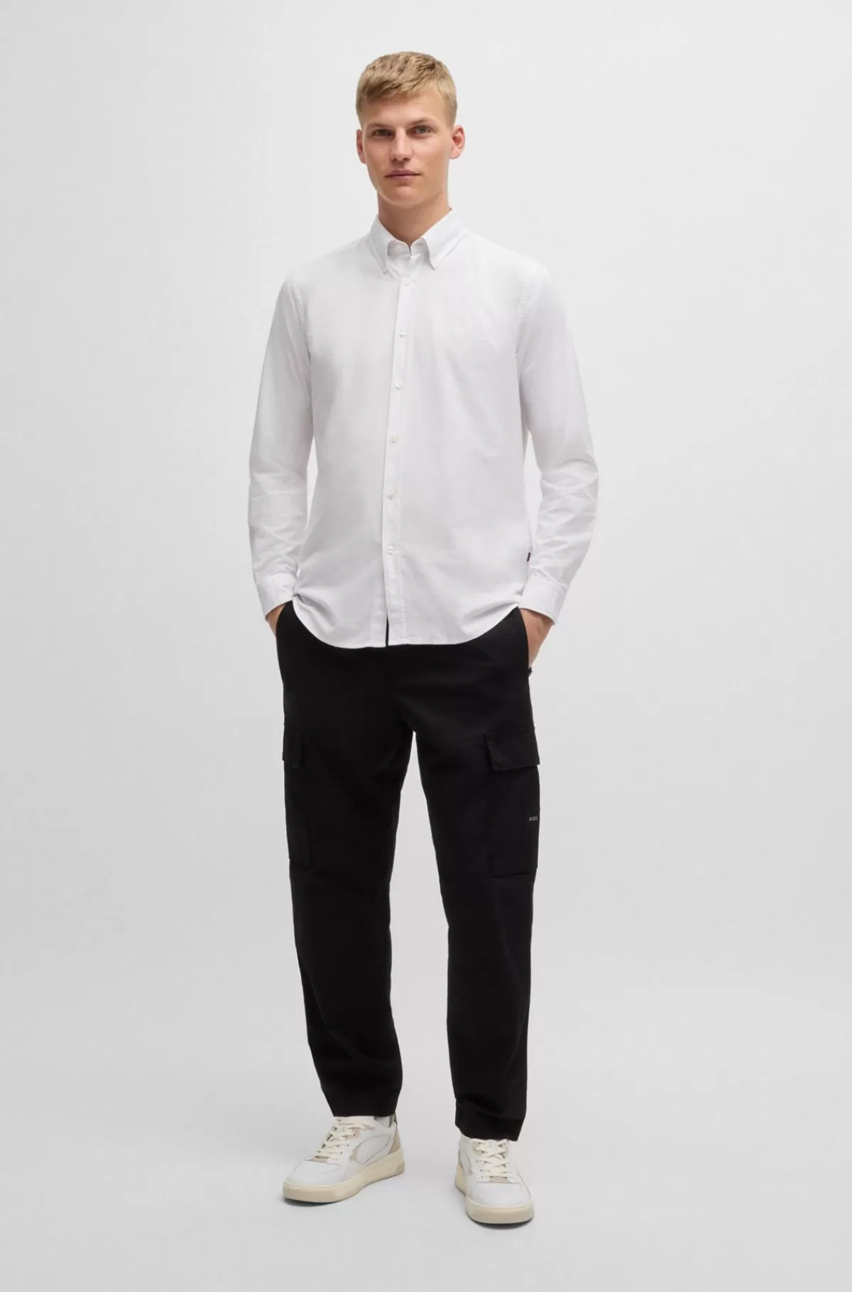 HUGO BOSS Skjorte I Oxfordbomuld Med Regular Fit Og Knapper Hvid Online