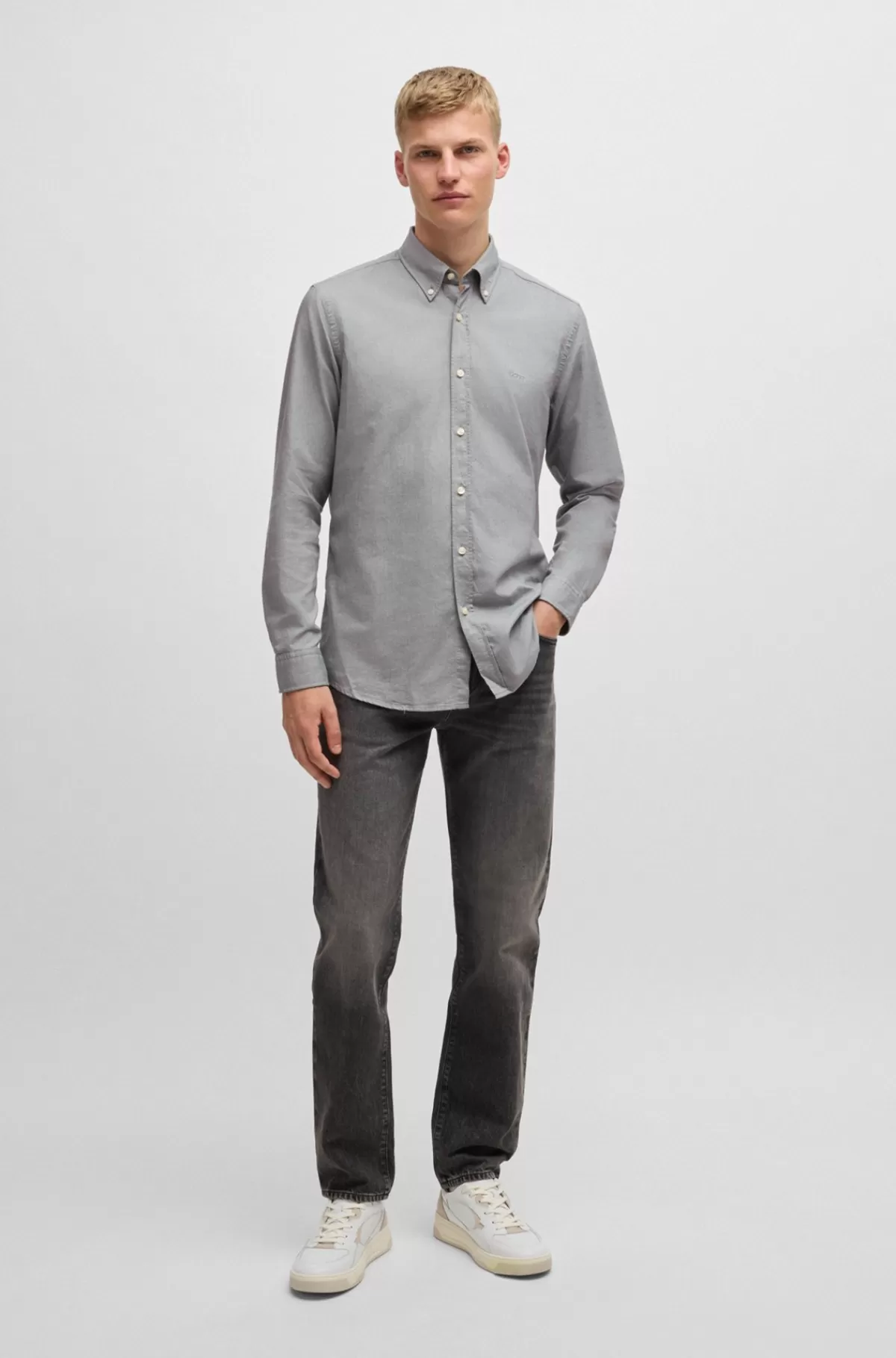 HUGO BOSS Skjorte I Oxfordbomuld Med Regular Fit Og Knapper Lysegrøn Sale