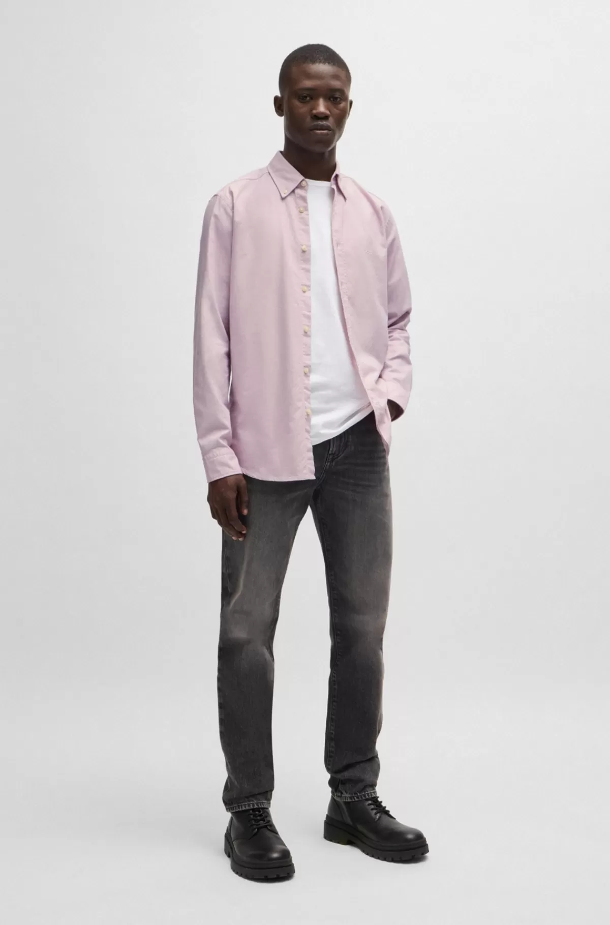 HUGO BOSS Skjorte I Oxfordbomuld Med Regular Fit Og Knapper Lyslilla Cheap