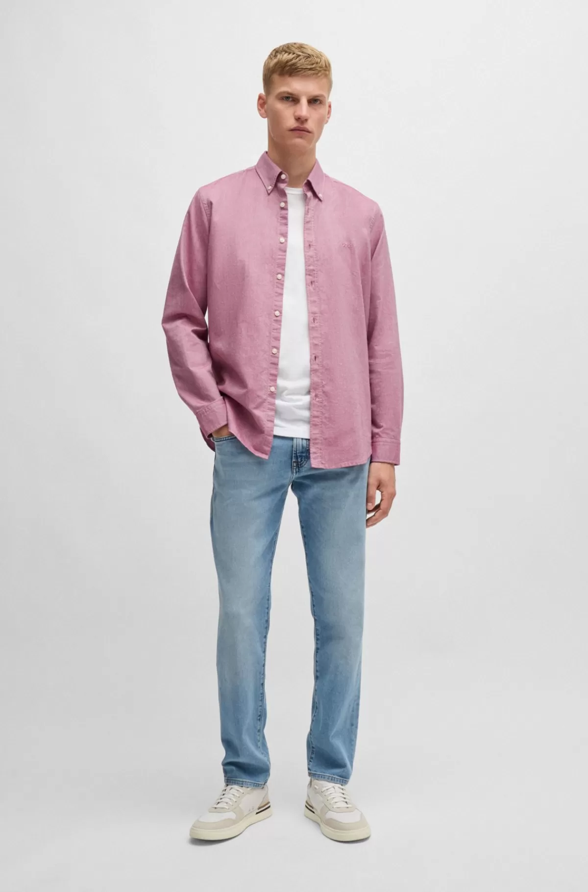 HUGO BOSS Skjorte I Oxfordbomuld Med Regular Fit Og Knapper Lyserød Best Sale