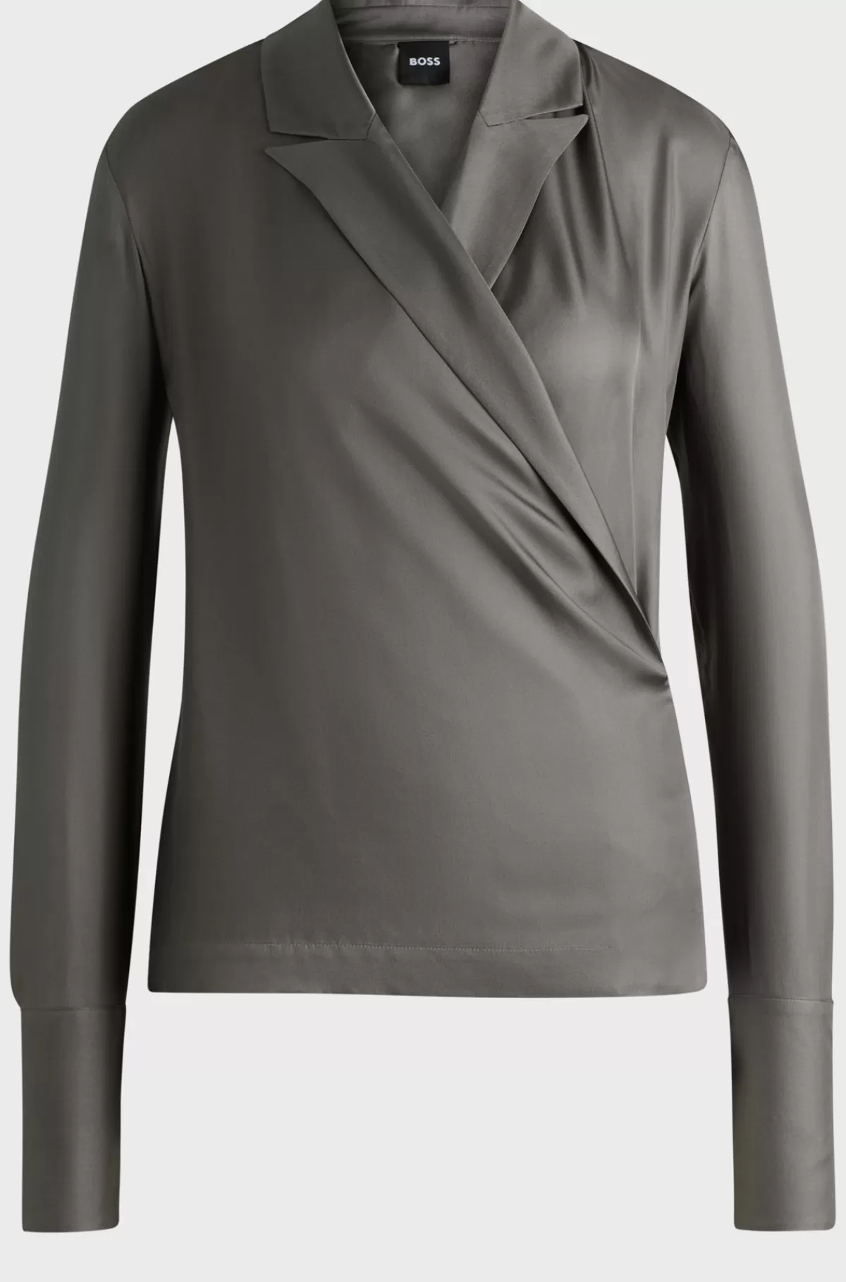HUGO BOSS Skjorte I Silke Med Slim Fit Og Slå Om-design Foran Mørkegrå Best