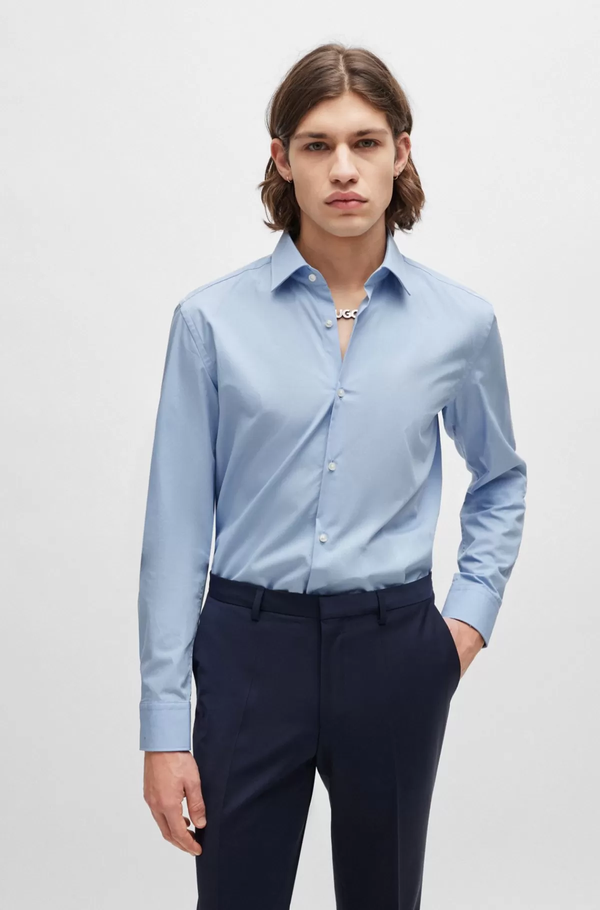 HUGO BOSS Skjorte I Slank Pasform I Bomuldspoplin, Der Er Let At Stryge Lyseblå Fashion