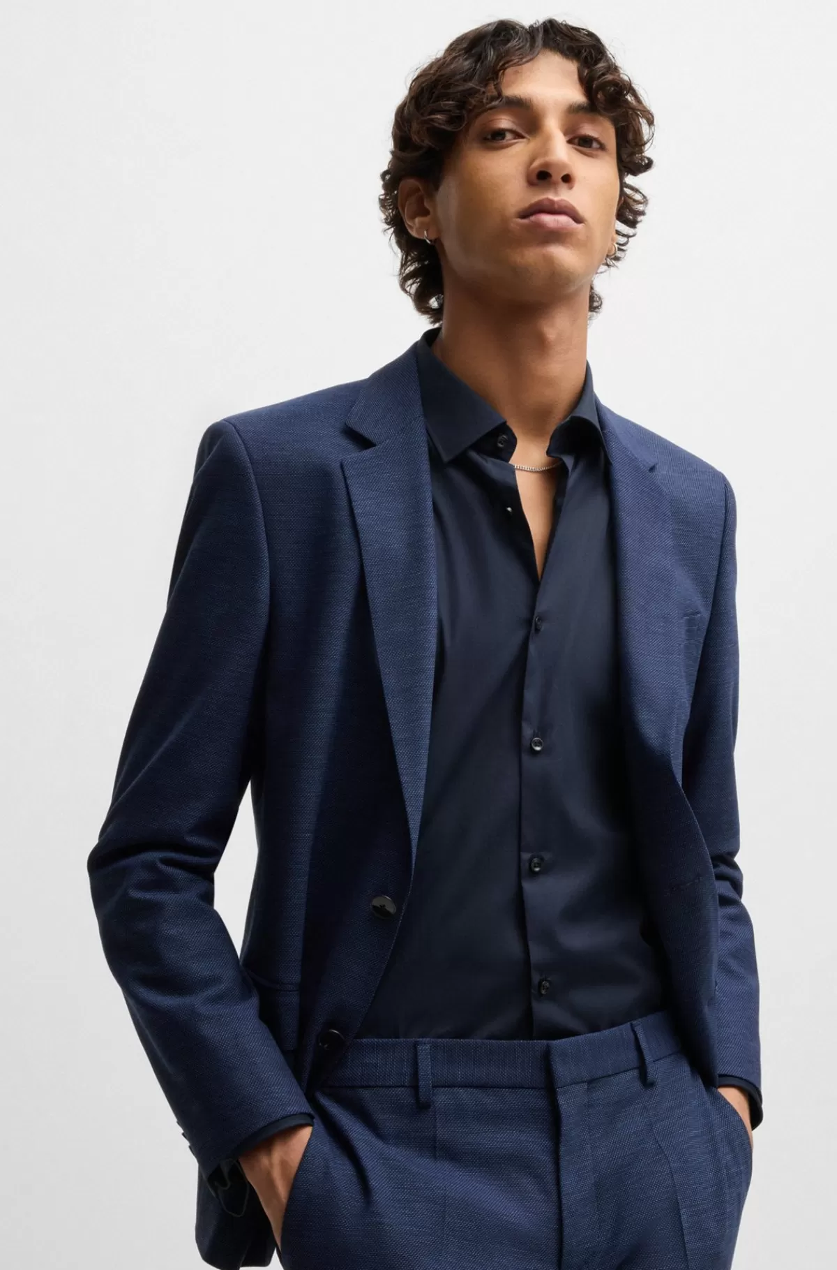 HUGO BOSS Skjorte I Slank Pasform I Bomuldspoplin, Der Er Let At Stryge Mørkeblå Online