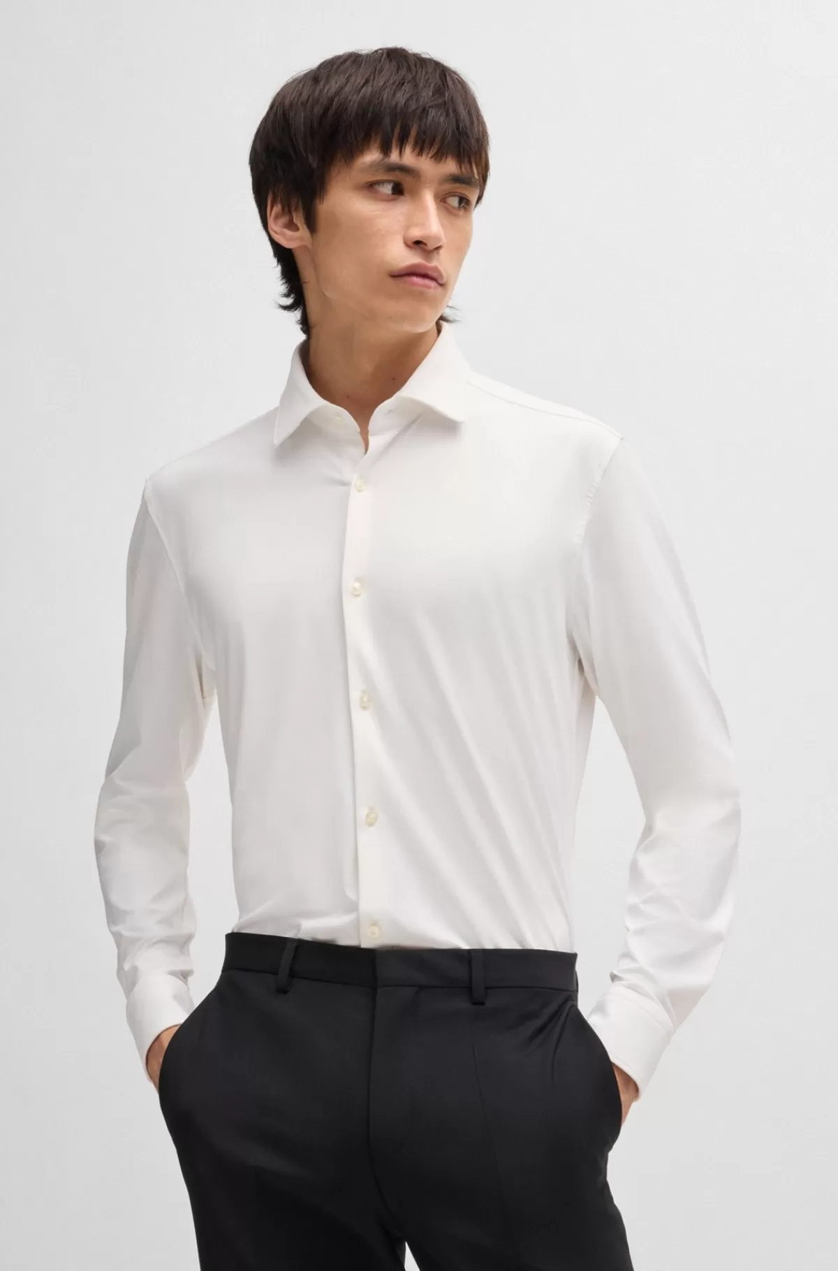 HUGO BOSS Skjorte I Slank Pasform I Jersey Med Performance-stræk Hvid Sale
