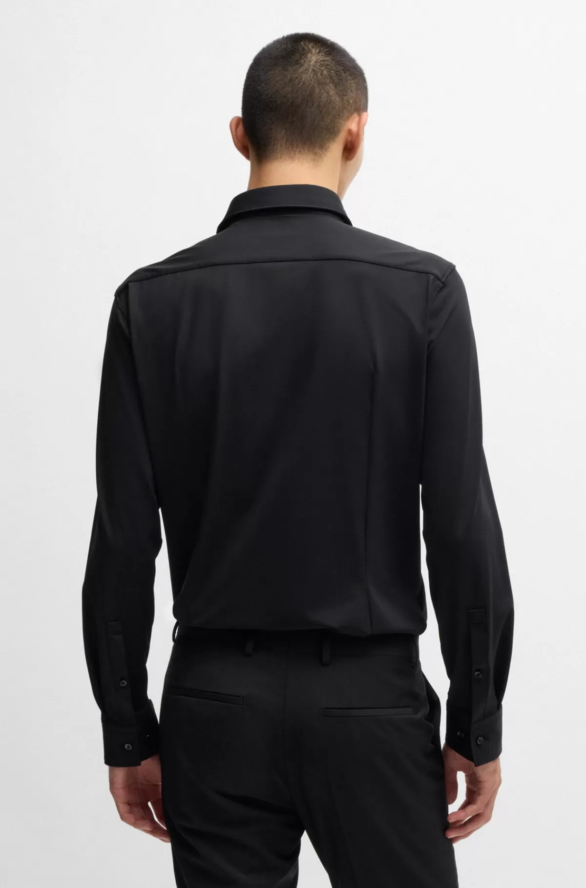 HUGO BOSS Skjorte I Slank Pasform I Jersey Med Performance-stræk Sort Best