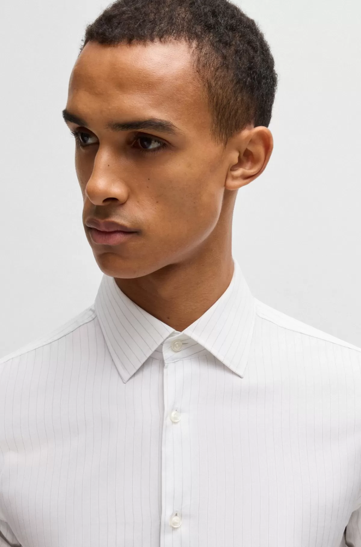 HUGO BOSS Skjorte I Slim Fit Af Stribet Bomuldstwill Hvid Discount