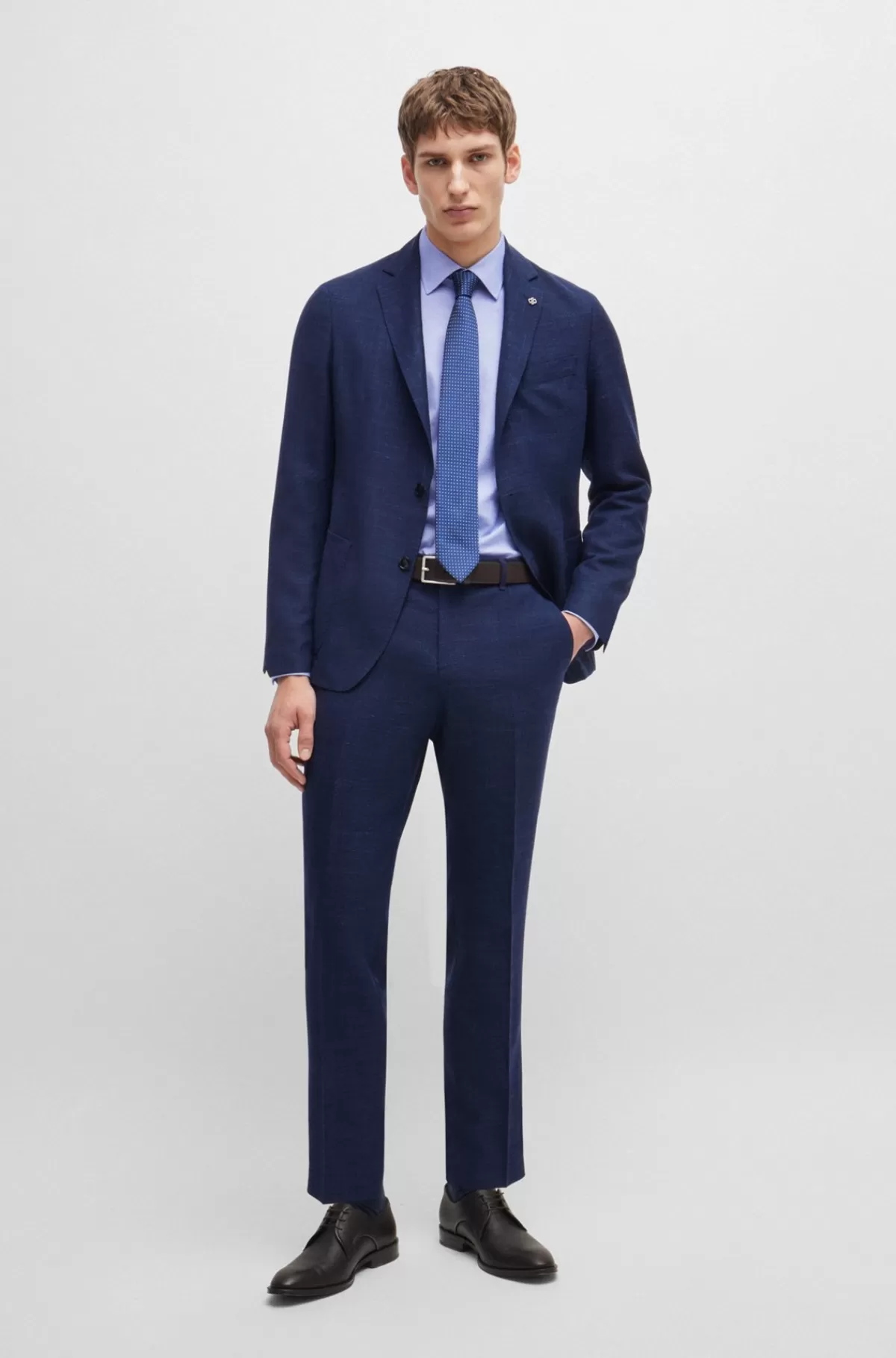 HUGO BOSS Skjorte I Strygelet Pepitabomuld Med Stræk Og Regular Fit Blå Cheap