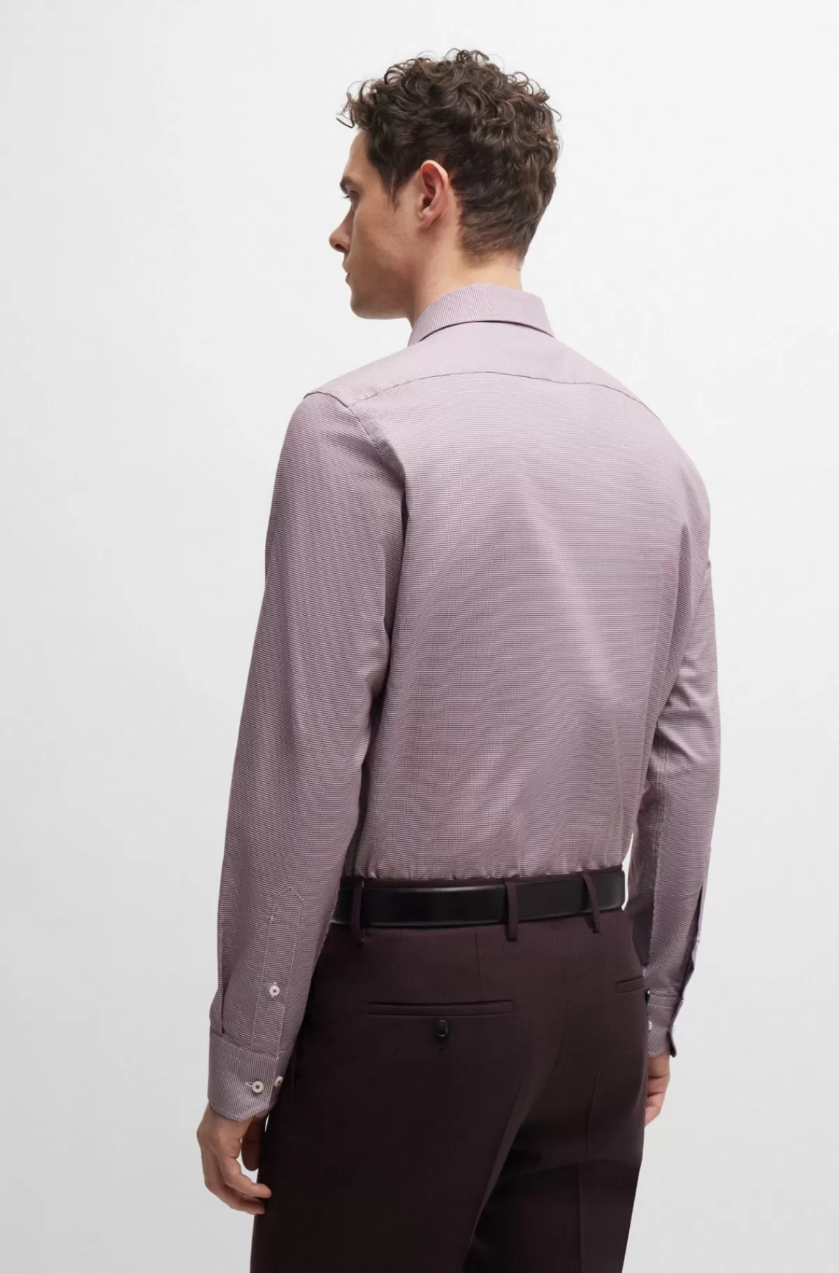 HUGO BOSS Skjorte I Strygelet Pepitabomuld Med Stræk Og Regular Fit Mørkerød Cheap