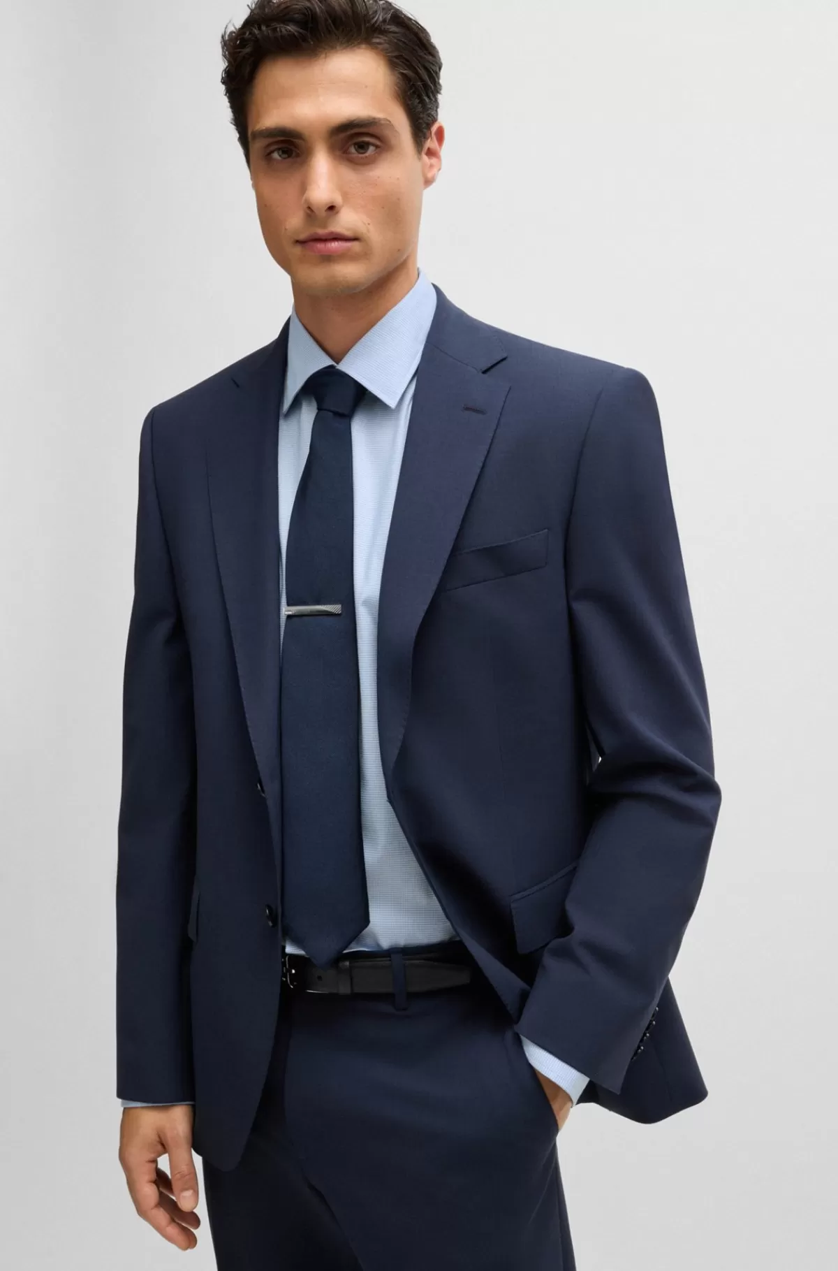 HUGO BOSS Skjorte I Strygelet Pepitabomuld Med Stræk Og Regular Fit Lyseblå Cheap
