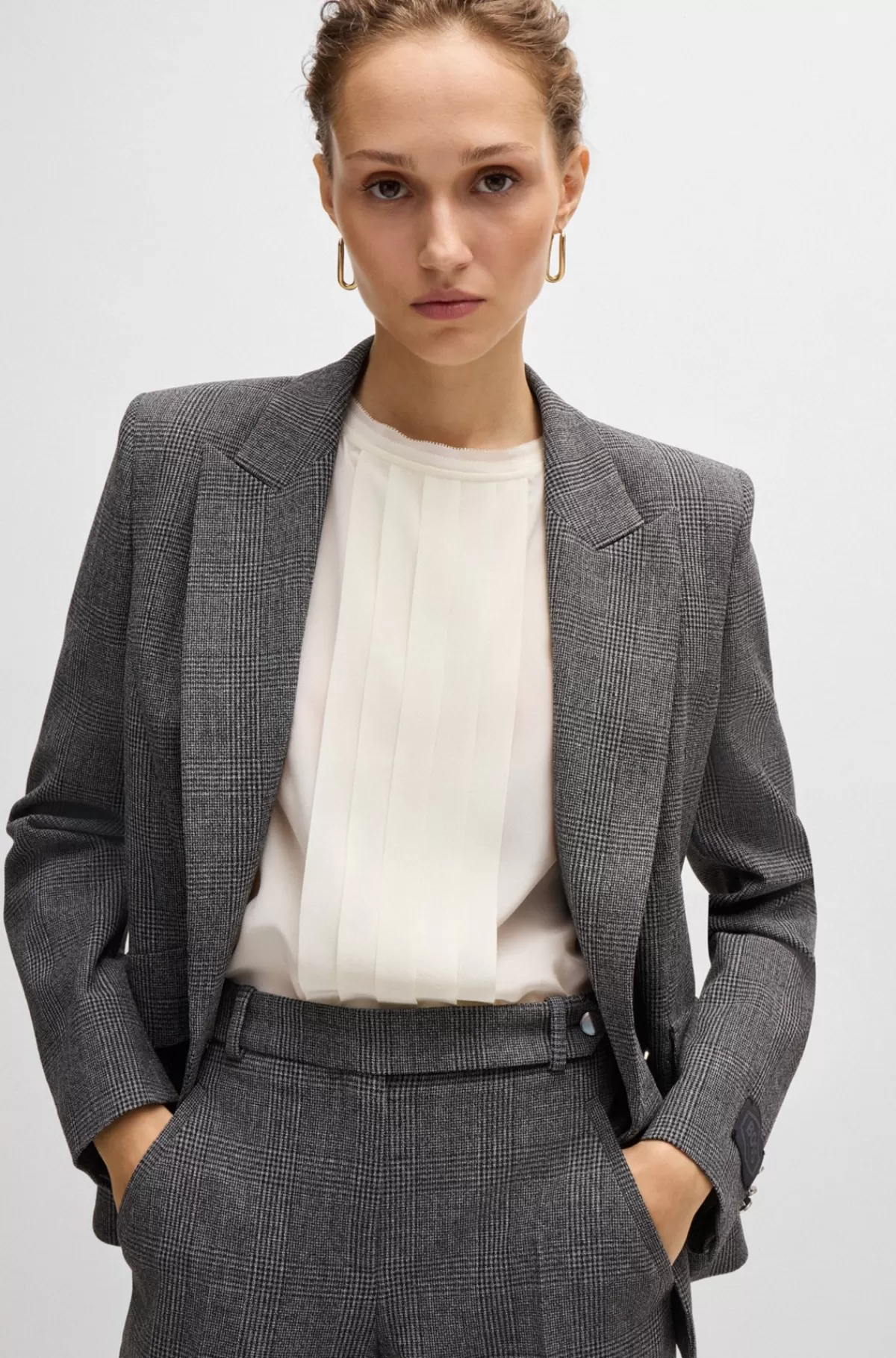 HUGO BOSS Skjorte I Vasket Silke Uden ærmer Med Læg Foran Hvid Store