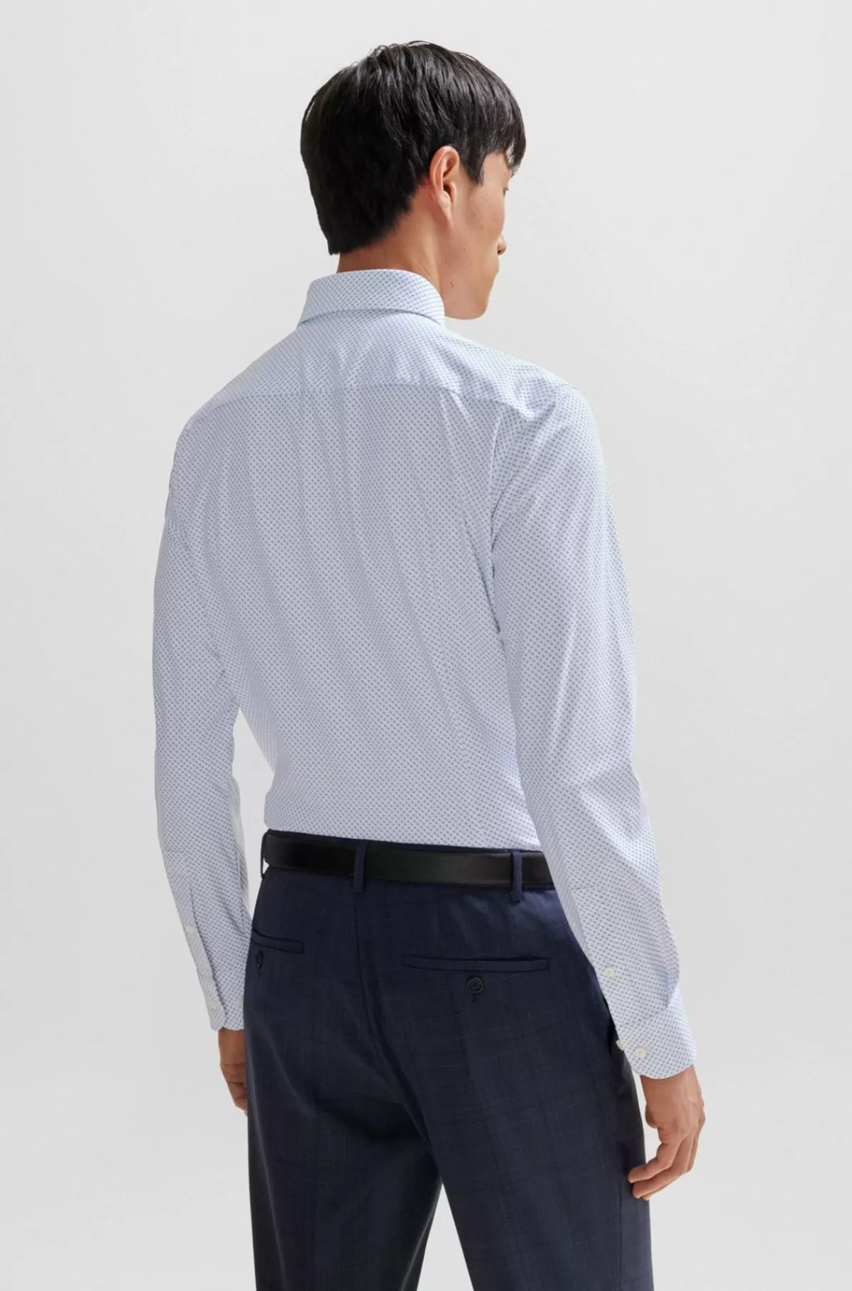 HUGO BOSS Skjorte Islim Fit Med Printet Stof Med Performance-stræk Lyseblå Shop