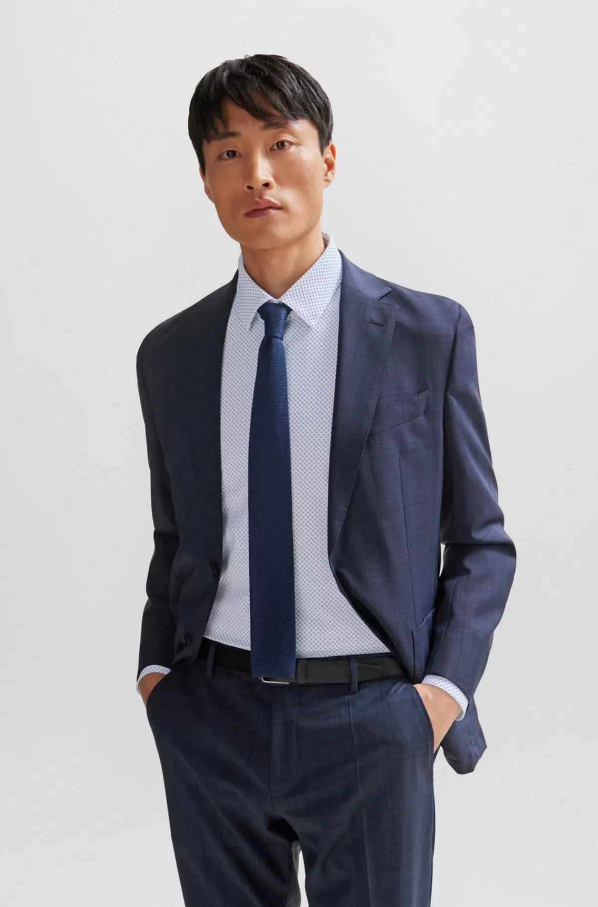 HUGO BOSS Skjorte Islim Fit Med Printet Stof Med Performance-stræk Lyseblå Shop