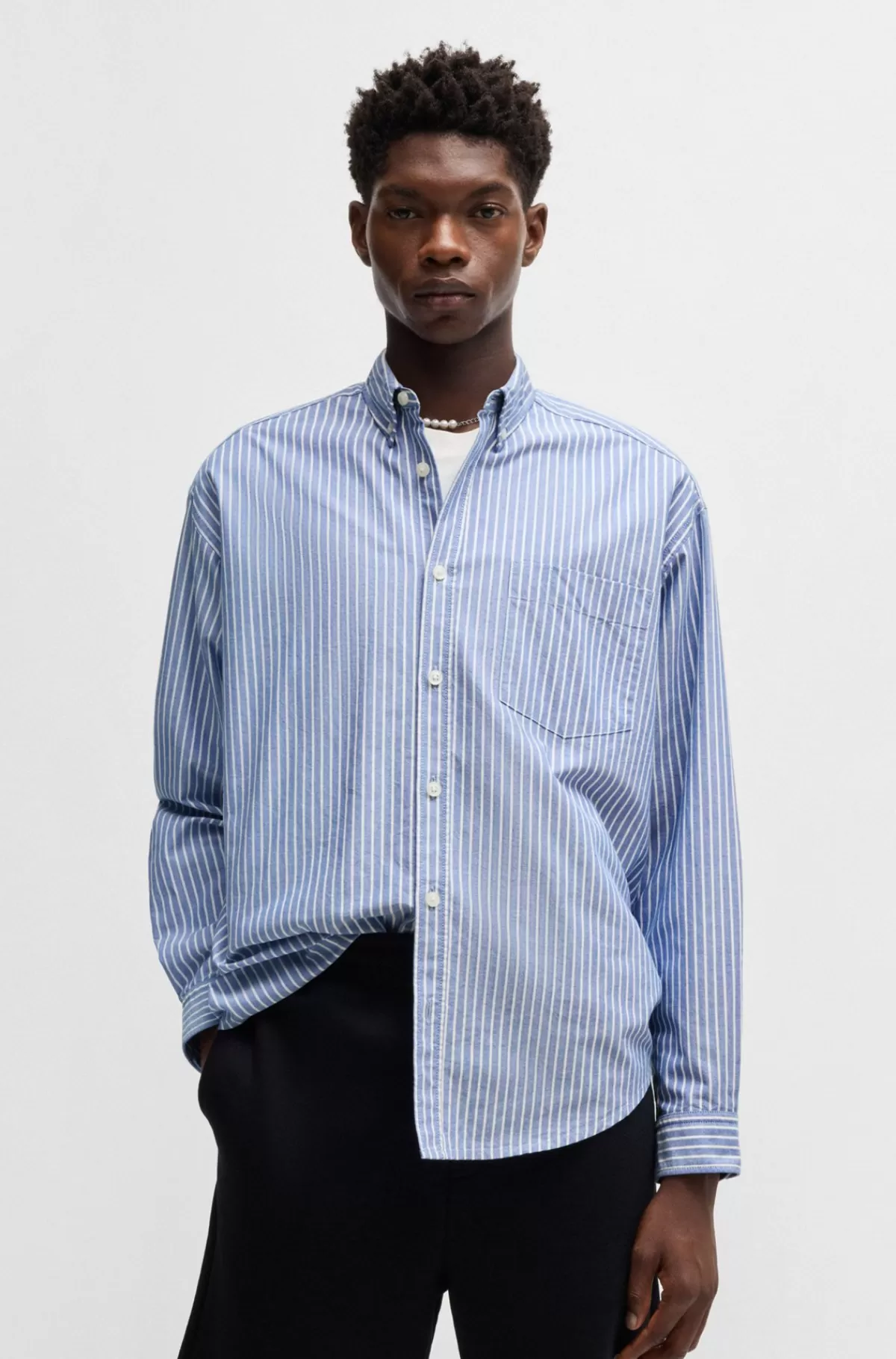 HUGO BOSS Skjorte Med Afslappet Krave Og Oversize Fit I Oxfordbomuld Lyseblå Best Sale