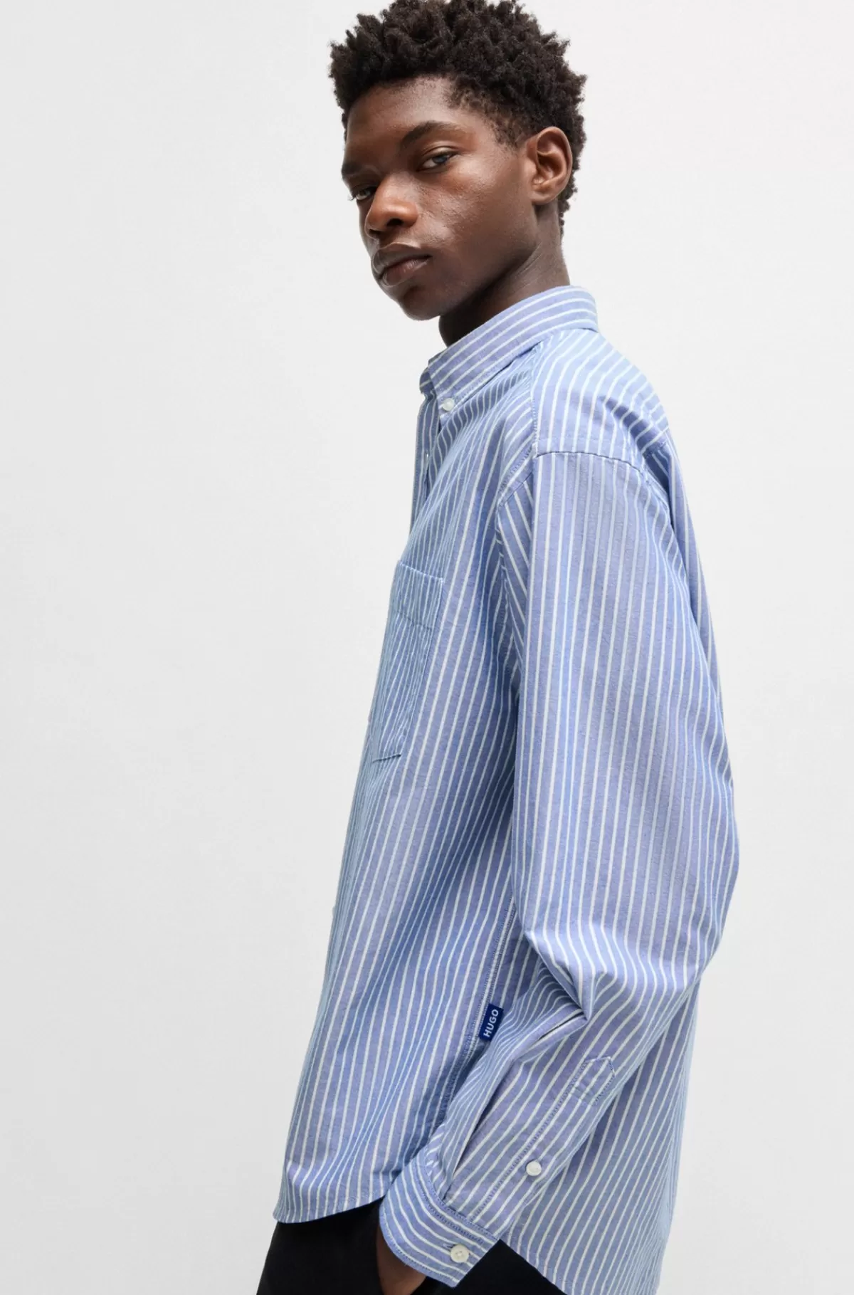 HUGO BOSS Skjorte Med Afslappet Krave Og Oversize Fit I Oxfordbomuld Lyseblå Best Sale