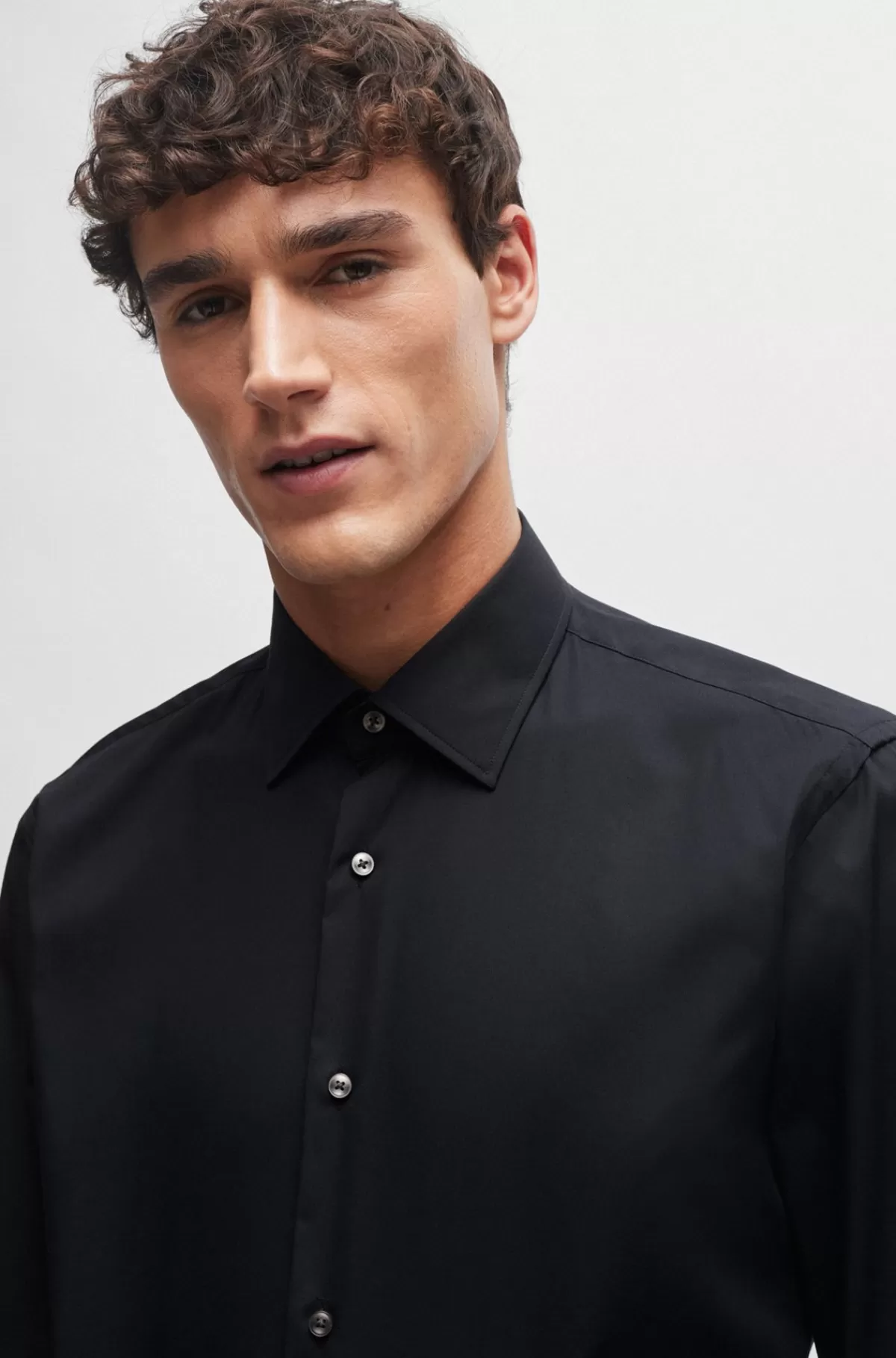 HUGO BOSS Skjorte Med Almindelig Pasform I Bomuldspoplin Med Stræk, Der Er Let At Stryge Sort Flash Sale