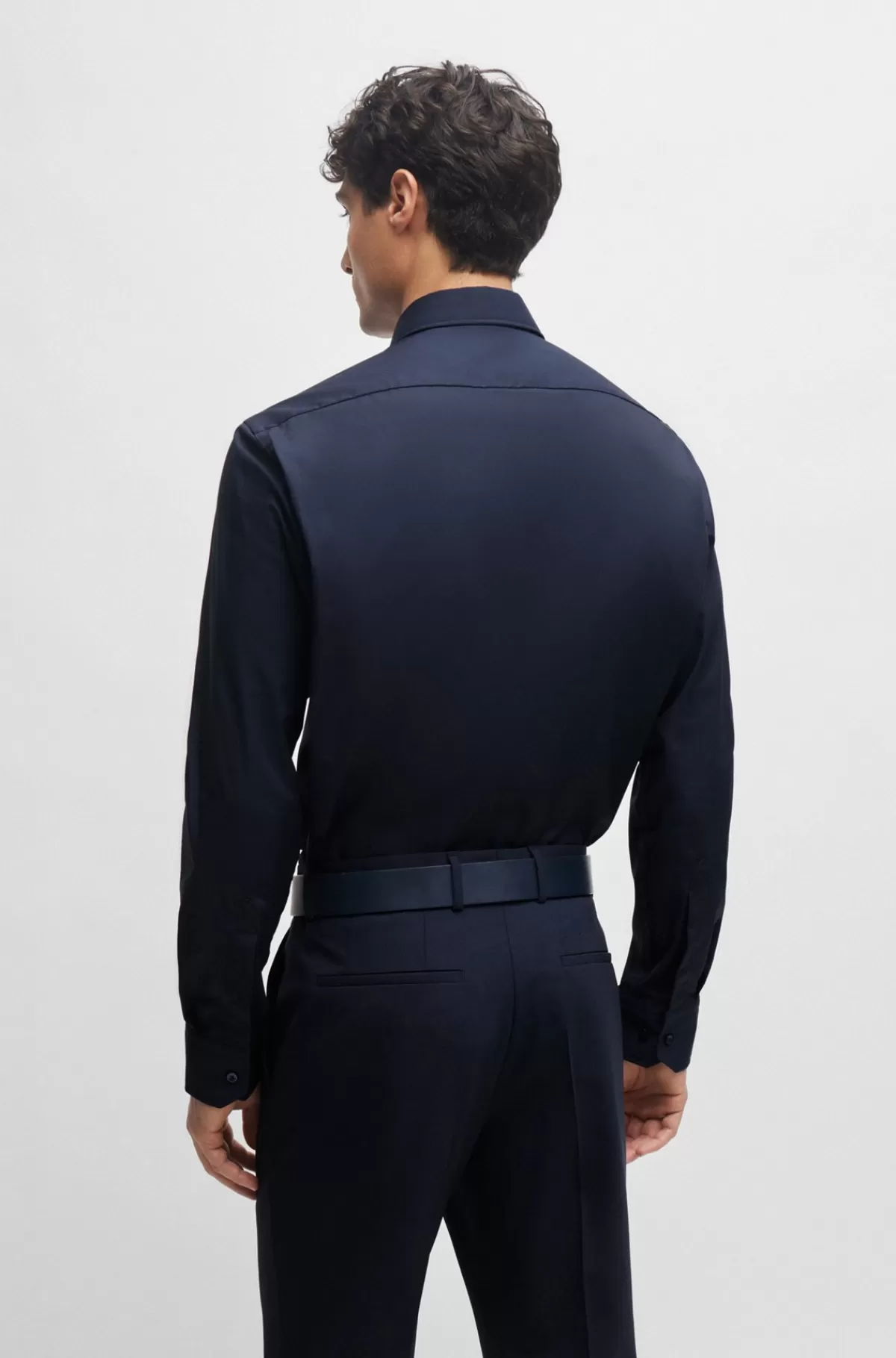 HUGO BOSS Skjorte Med Almindelig Pasform I Bomuldspoplin Med Stræk, Der Er Let At Stryge Mørkeblå Flash Sale