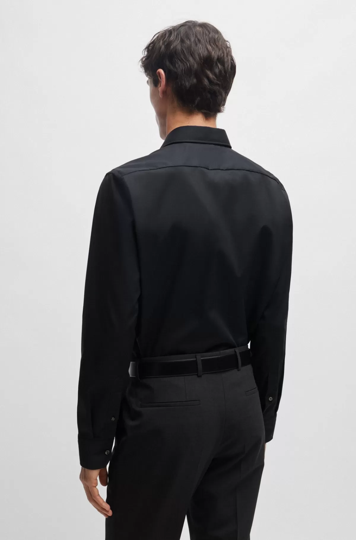 HUGO BOSS Skjorte Med Almindelig Pasform I Bomuldspoplin Med Stræk, Der Er Let At Stryge Sort Flash Sale