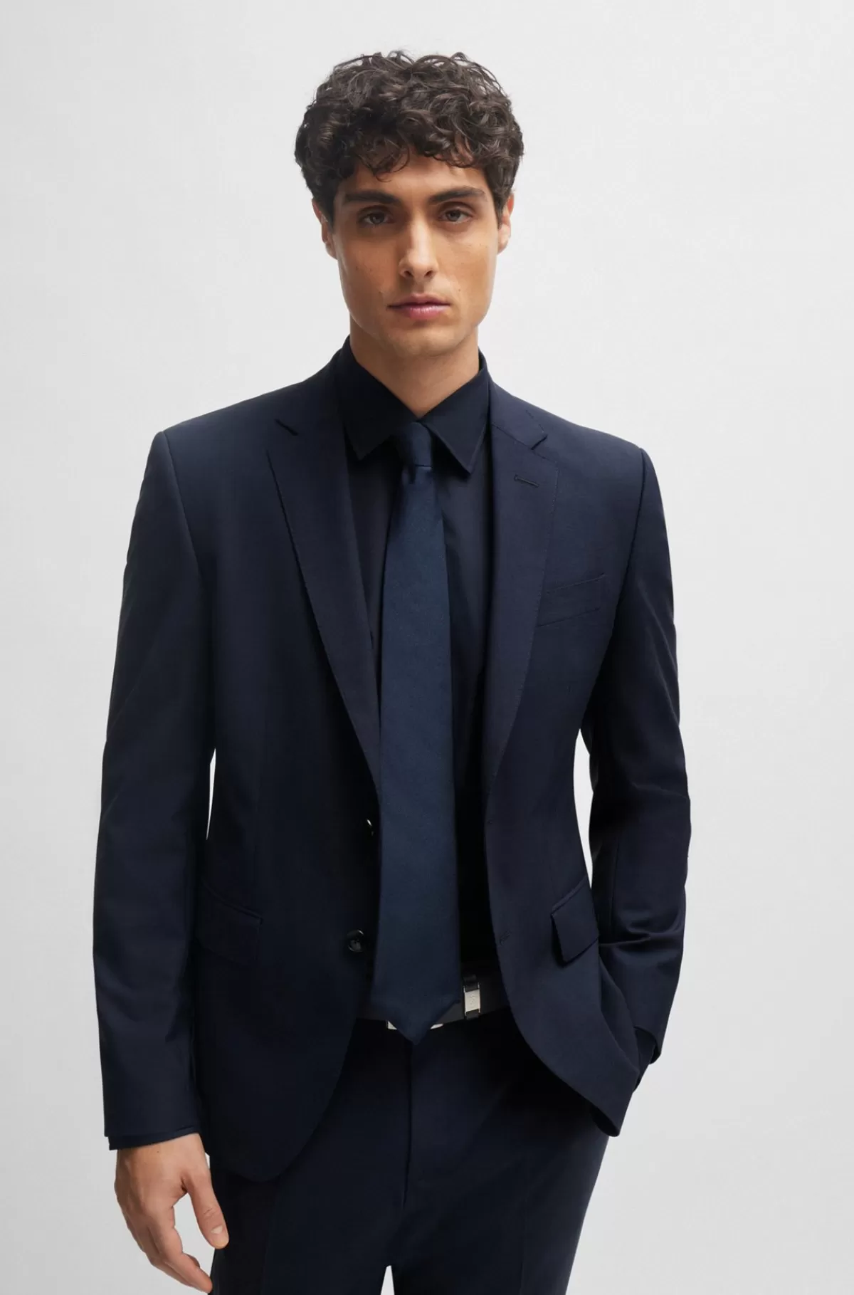 HUGO BOSS Skjorte Med Almindelig Pasform I Bomuldspoplin Med Stræk, Der Er Let At Stryge Mørkeblå Flash Sale