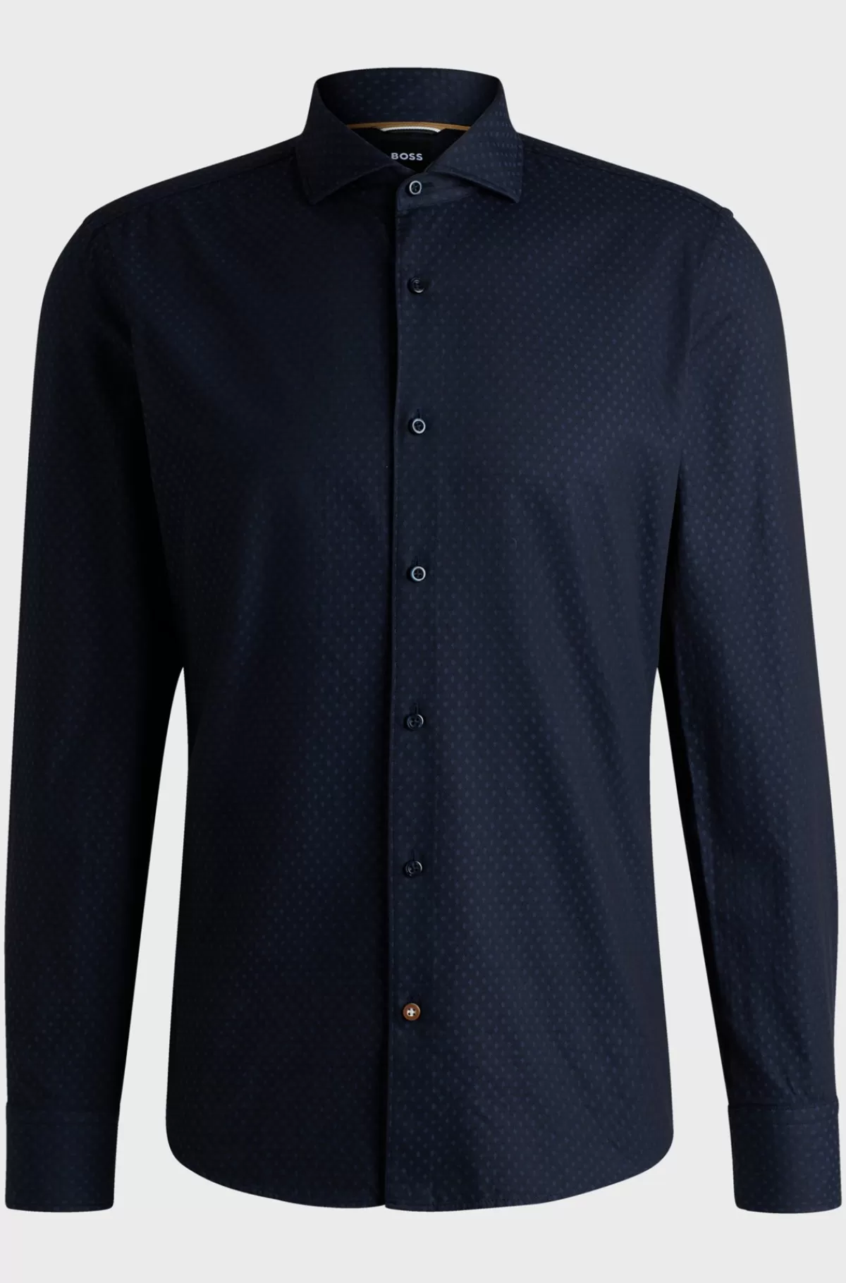 HUGO BOSS Skjorte Med Casual Fit I Mønstret Bomuld Med Struktur Mørkeblå Best