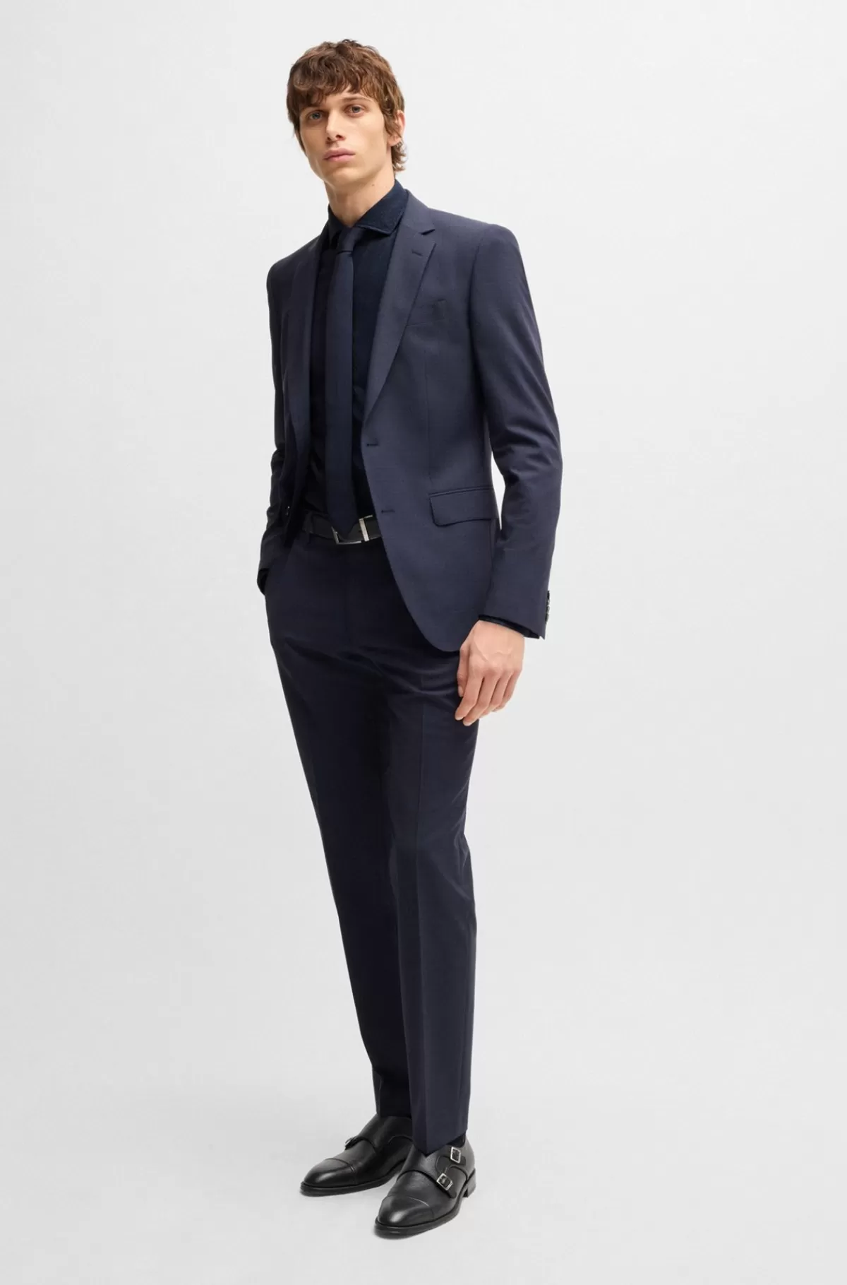 HUGO BOSS Skjorte Med Casual Fit I Mønstret Bomuld Med Struktur Mørkeblå Best