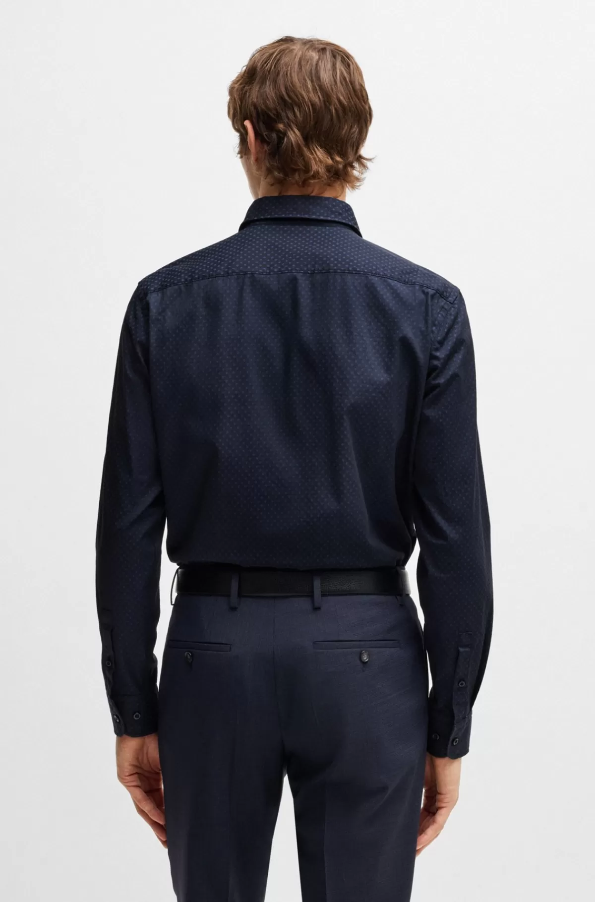 HUGO BOSS Skjorte Med Casual Fit I Mønstret Bomuld Med Struktur Mørkeblå Best