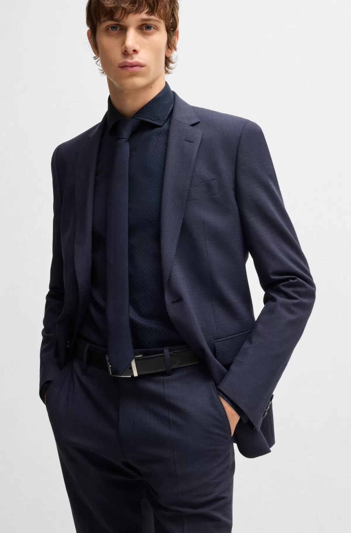 HUGO BOSS Skjorte Med Casual Fit I Mønstret Bomuld Med Struktur Mørkeblå Best