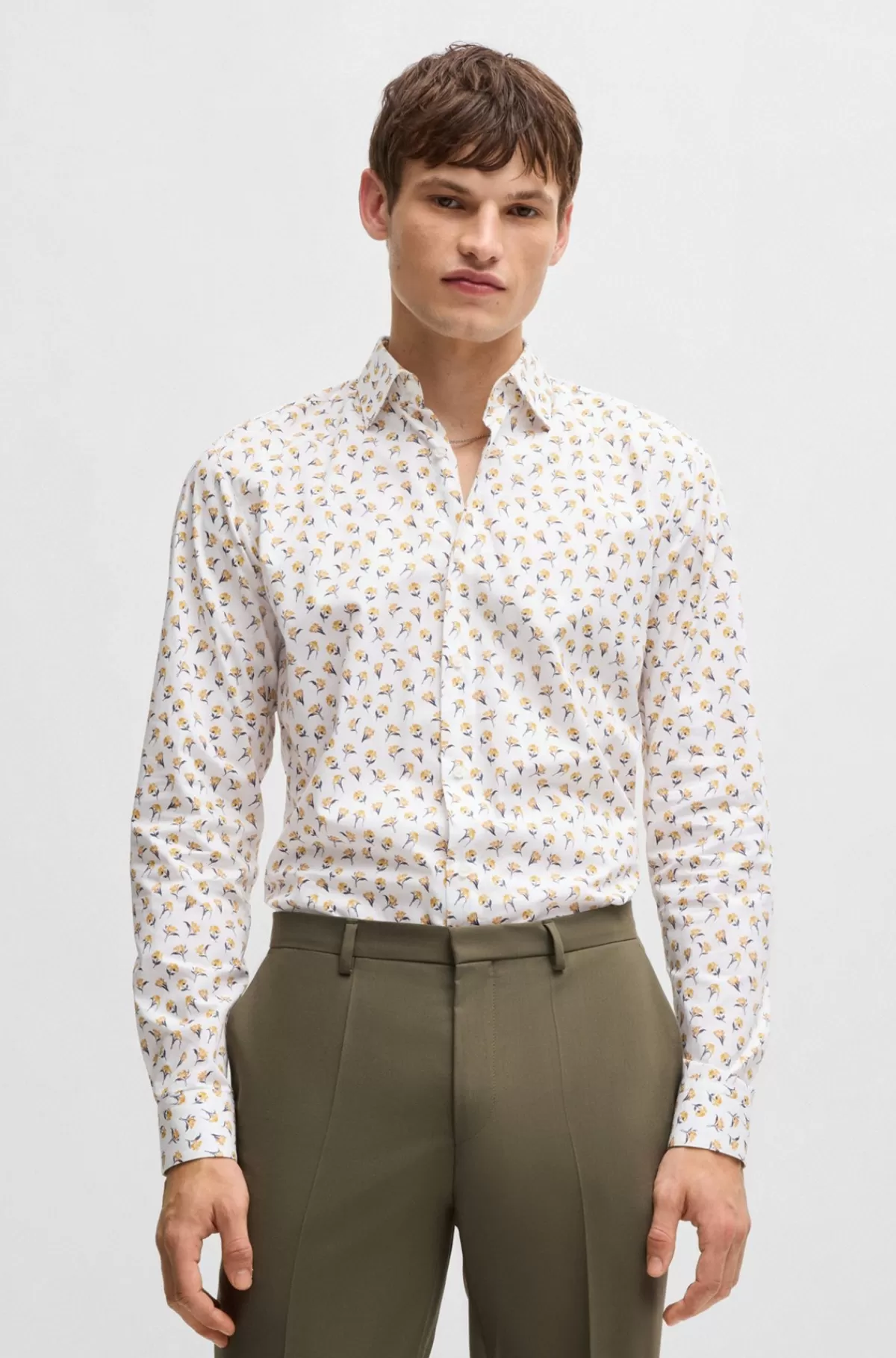 HUGO BOSS Skjorte Med Et Moderne Fit I Bomuldspoplin Med Print Lys orange Best