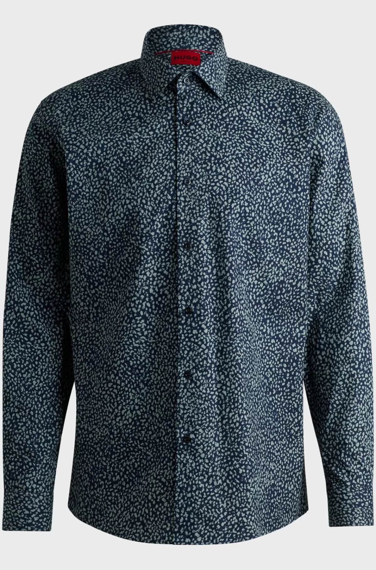 HUGO BOSS Skjorte Med Et Moderne Fit I Bomuldspoplin Med Print Lysegrå Outlet