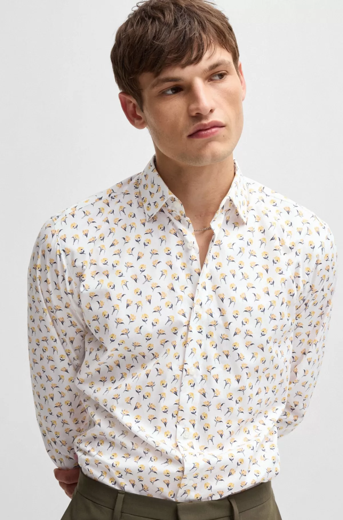 HUGO BOSS Skjorte Med Et Moderne Fit I Bomuldspoplin Med Print Lys orange Best