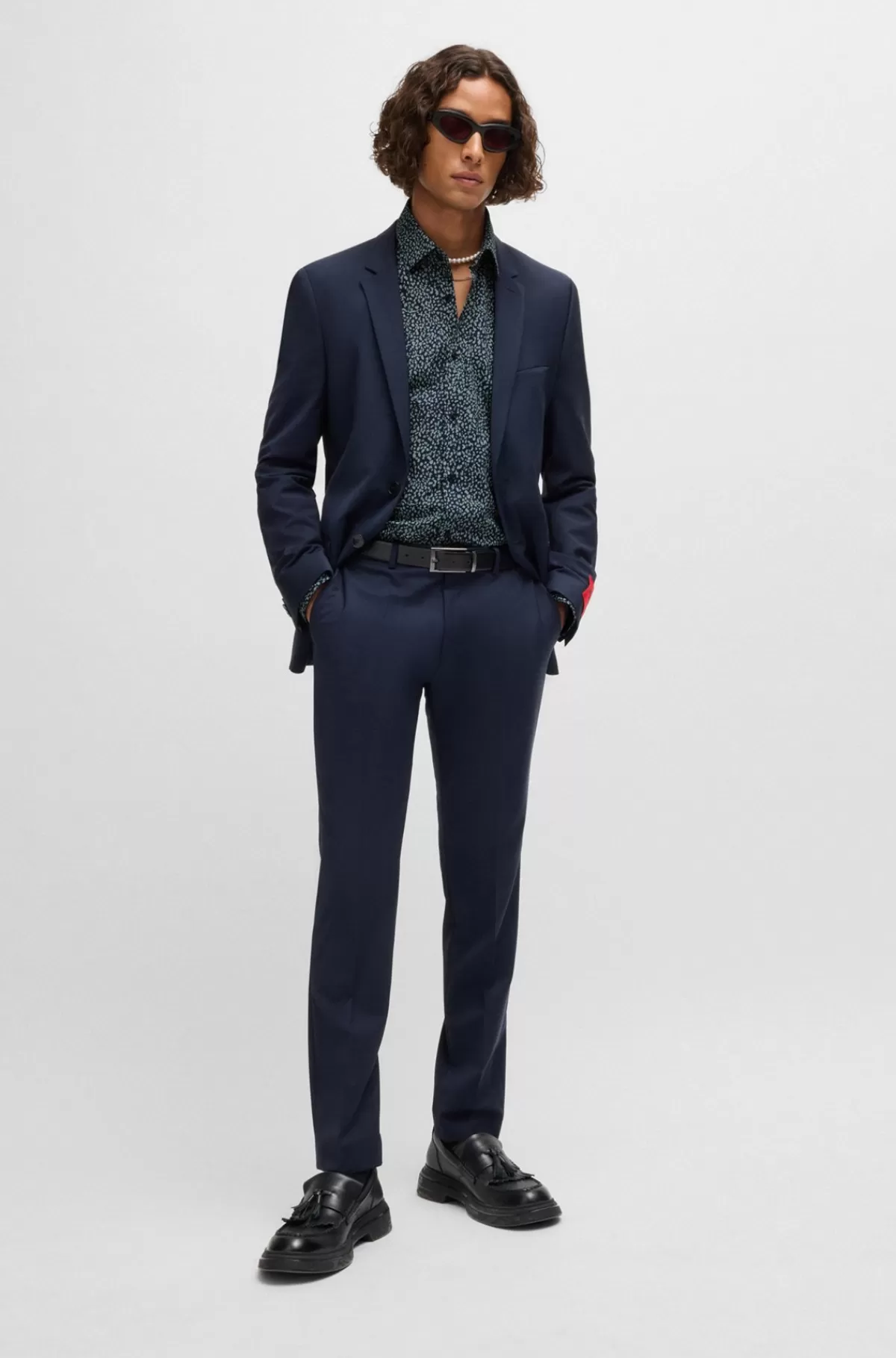 HUGO BOSS Skjorte Med Et Moderne Fit I Bomuldspoplin Med Print Lysegrå Outlet