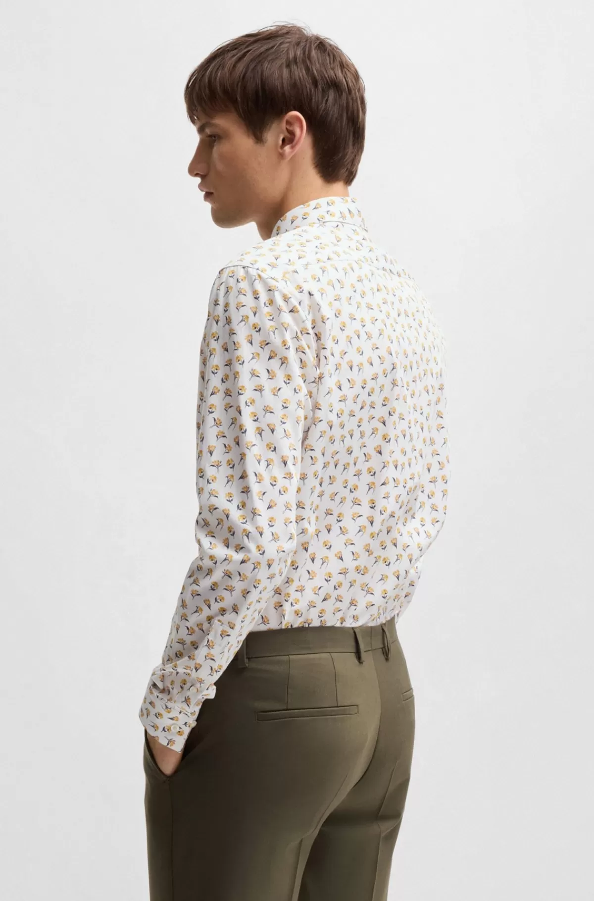 HUGO BOSS Skjorte Med Et Moderne Fit I Bomuldspoplin Med Print Lys orange Best