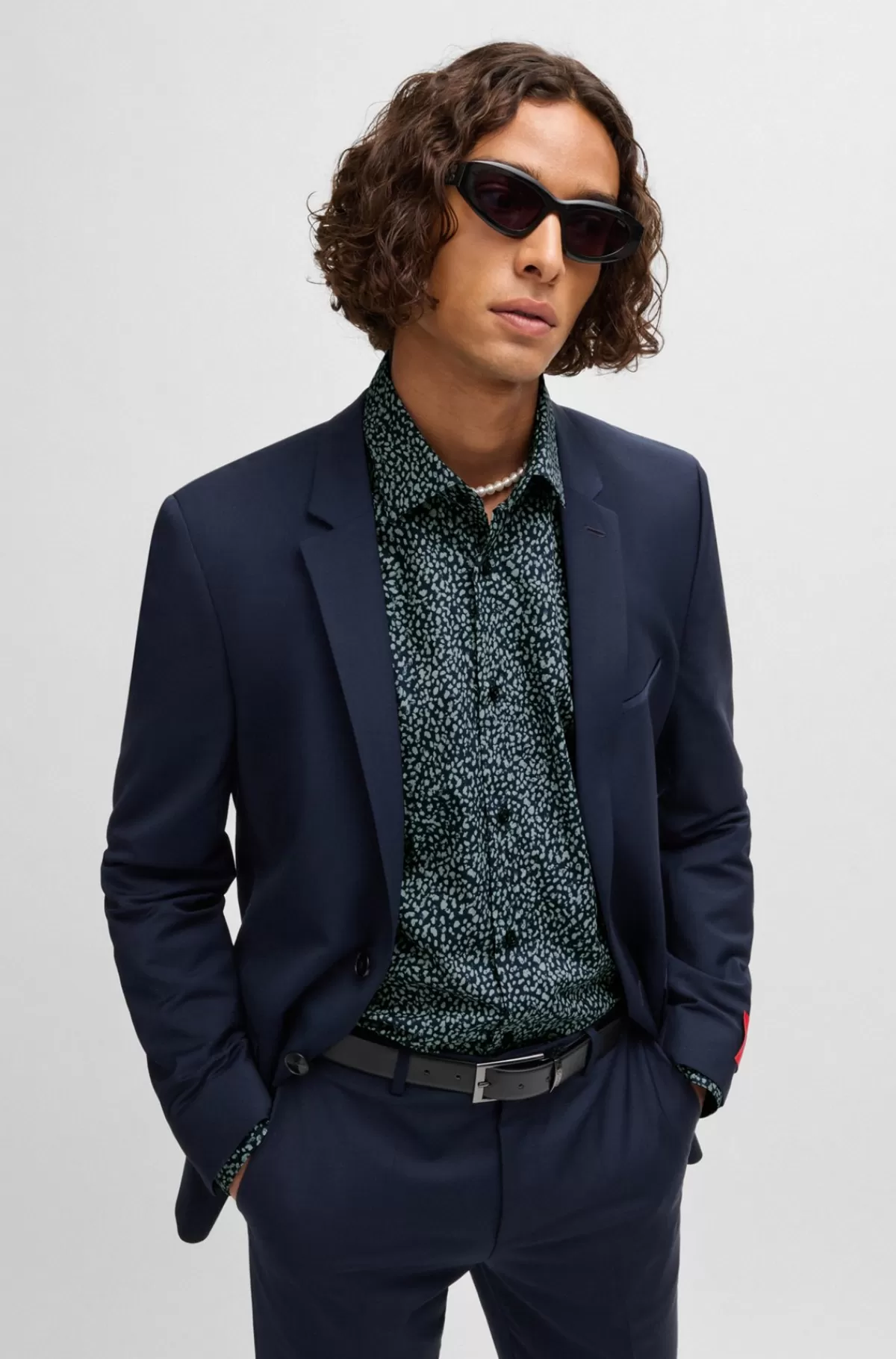 HUGO BOSS Skjorte Med Et Moderne Fit I Bomuldspoplin Med Print Lysegrå Outlet