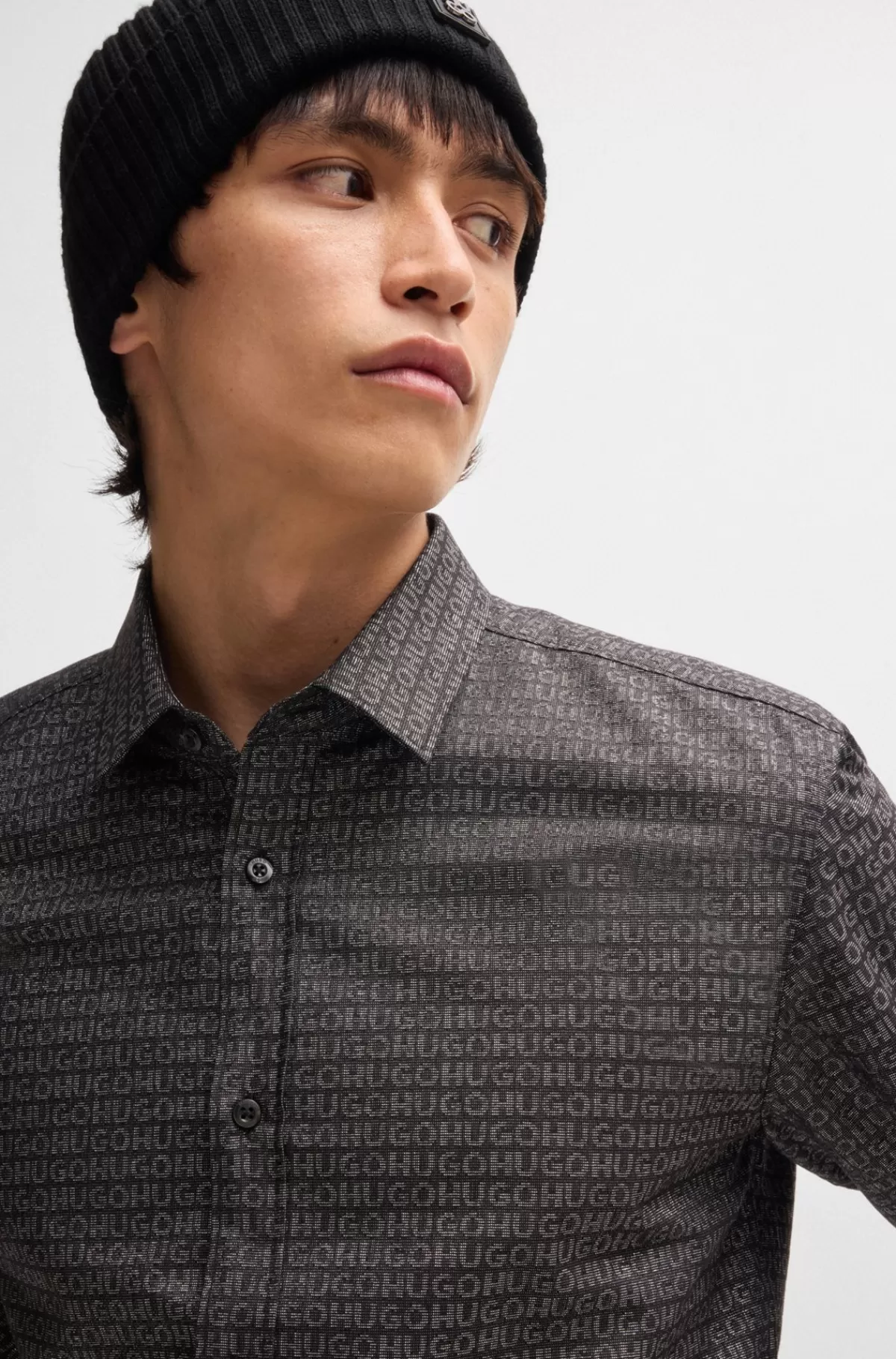 HUGO BOSS Skjorte Med Extra Slim Fit I Bomuldsblanding Med Logomønster Sort Online
