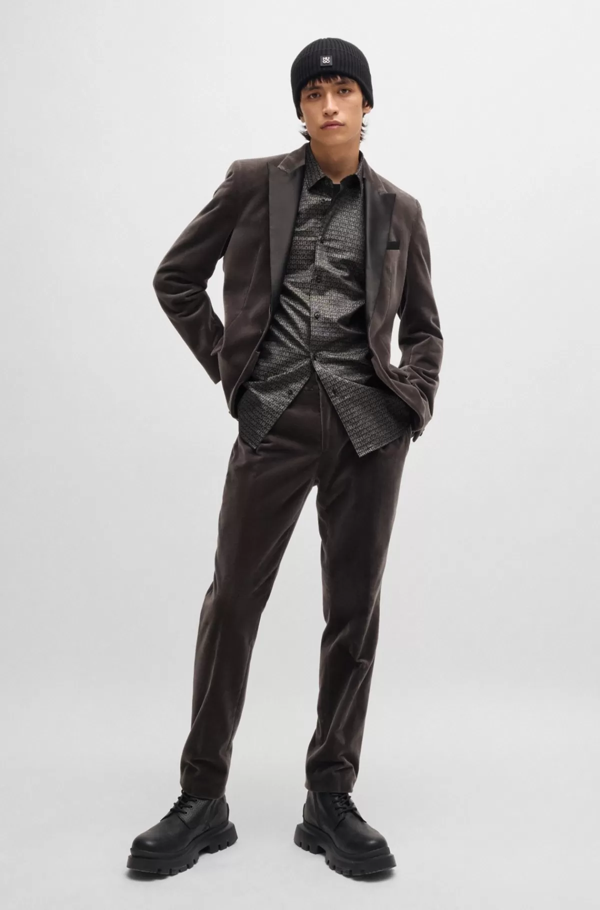 HUGO BOSS Skjorte Med Extra Slim Fit I Bomuldsblanding Med Logomønster Sort Online