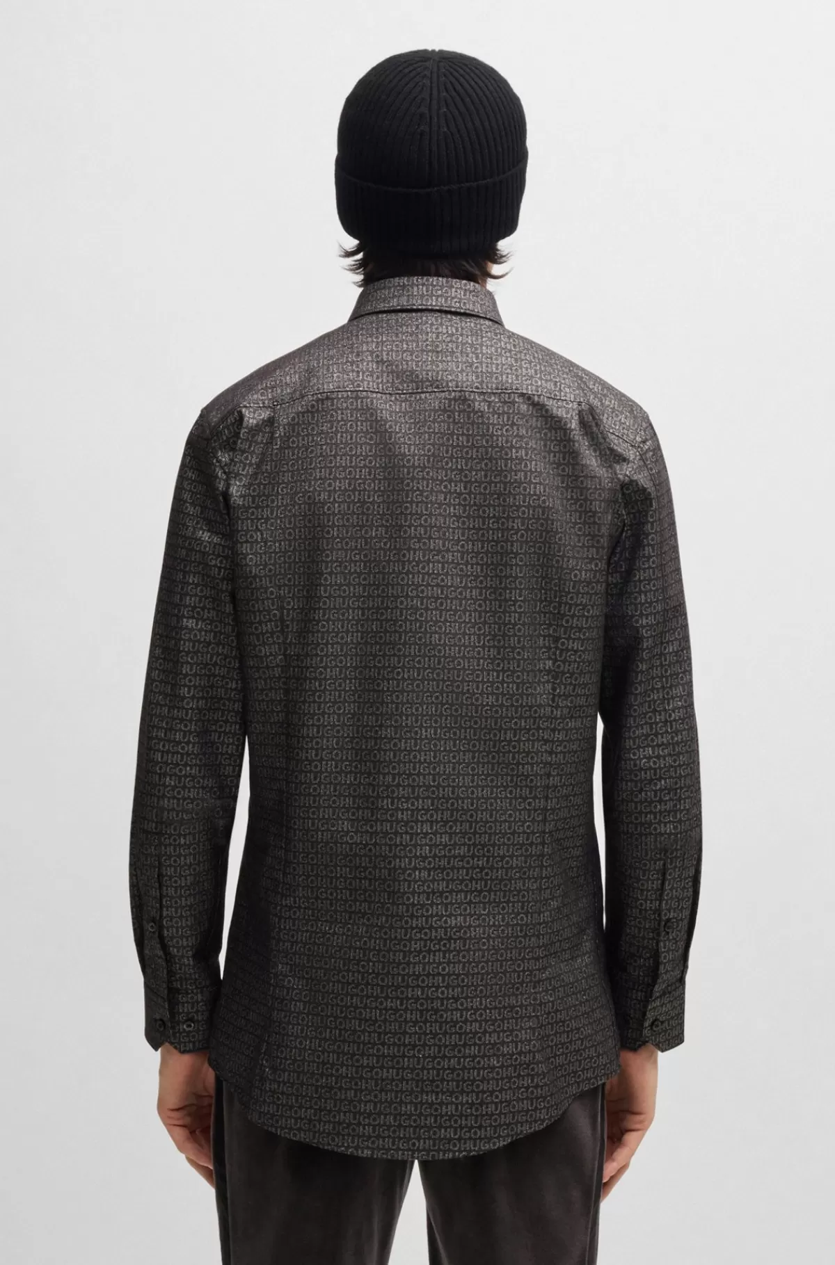 HUGO BOSS Skjorte Med Extra Slim Fit I Bomuldsblanding Med Logomønster Sort Online